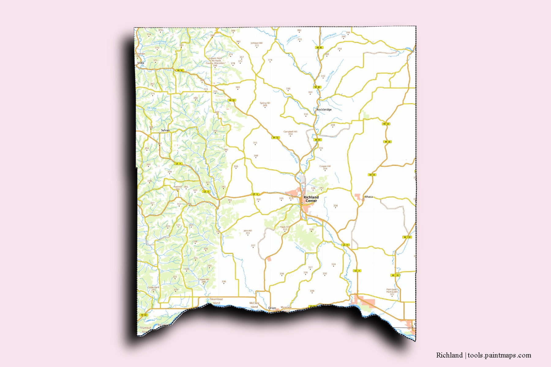 Richland neighborhoods and villages map with 3D shadow effect