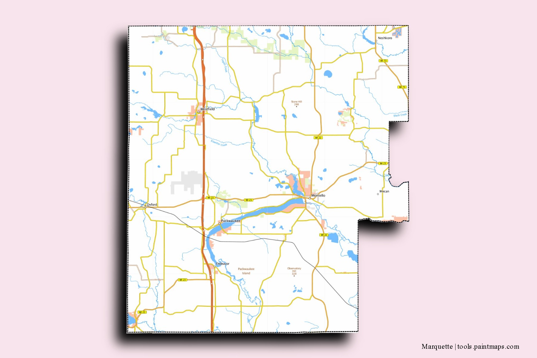 Marquette neighborhoods and villages map with 3D shadow effect