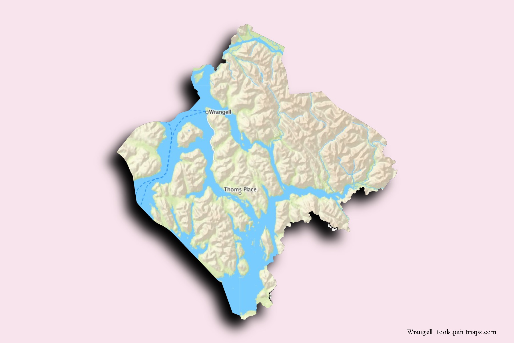 Wrangell neighborhoods and villages map with 3D shadow effect