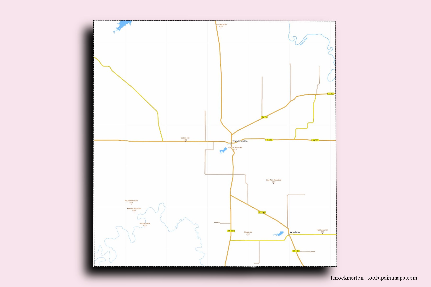 Throckmorton neighborhoods and villages map with 3D shadow effect