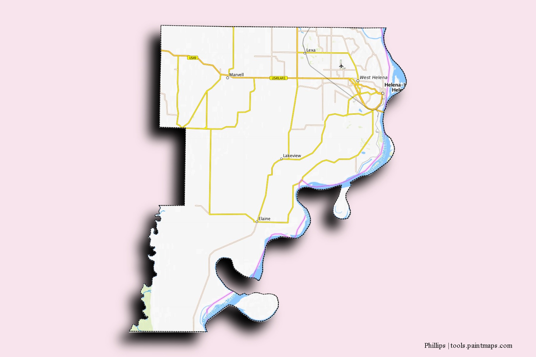 Phillips neighborhoods and villages map with 3D shadow effect