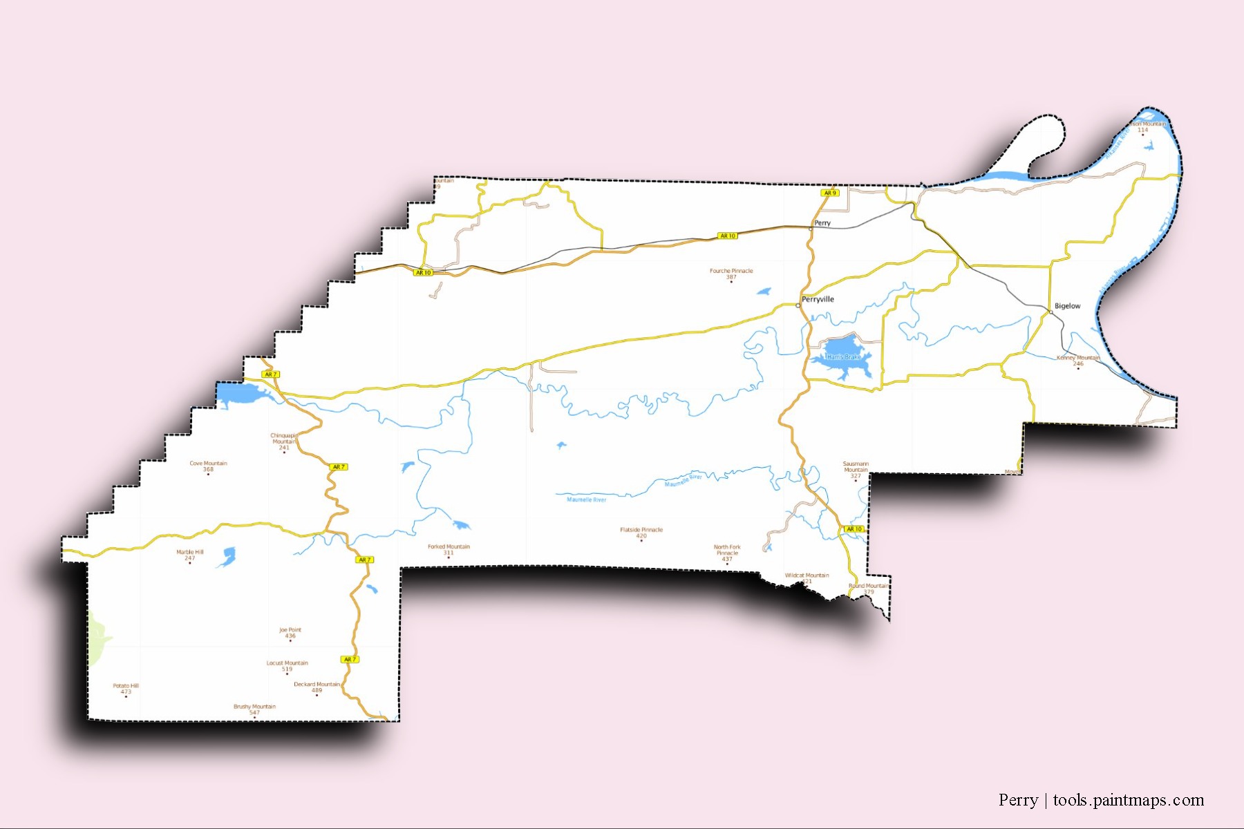 Mapa de barrios y pueblos de Perry con efecto de sombra 3D