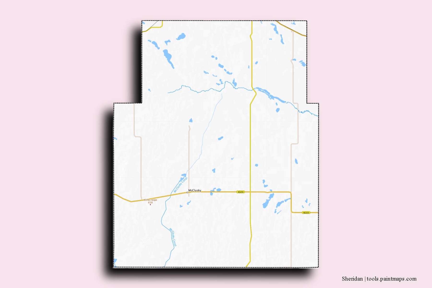 Mapa de barrios y pueblos de Sheridan con efecto de sombra 3D