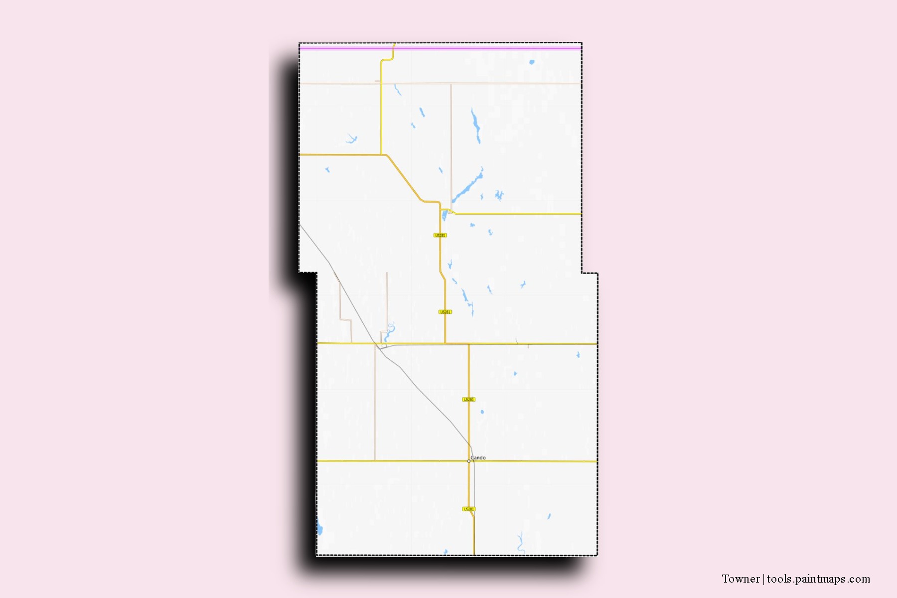 Towner neighborhoods and villages map with 3D shadow effect