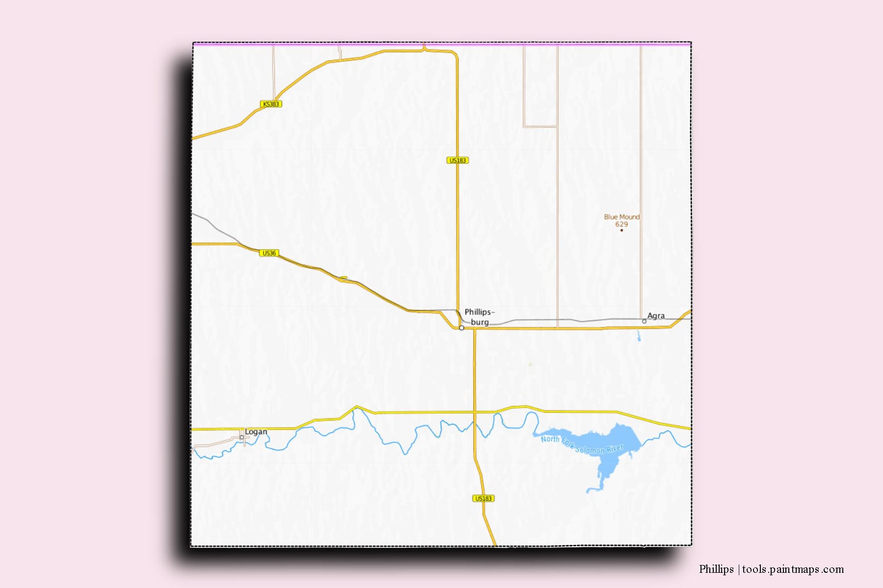 Phillips neighborhoods and villages map with 3D shadow effect