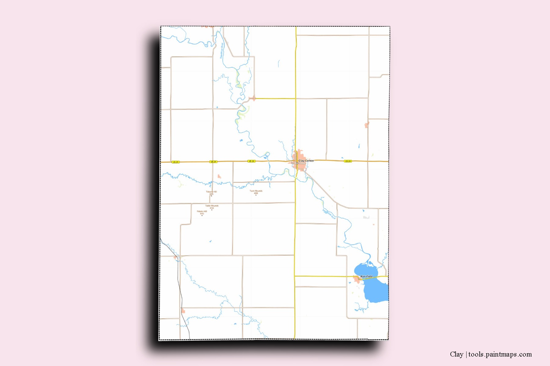 Mapa de barrios y pueblos de Clay con efecto de sombra 3D