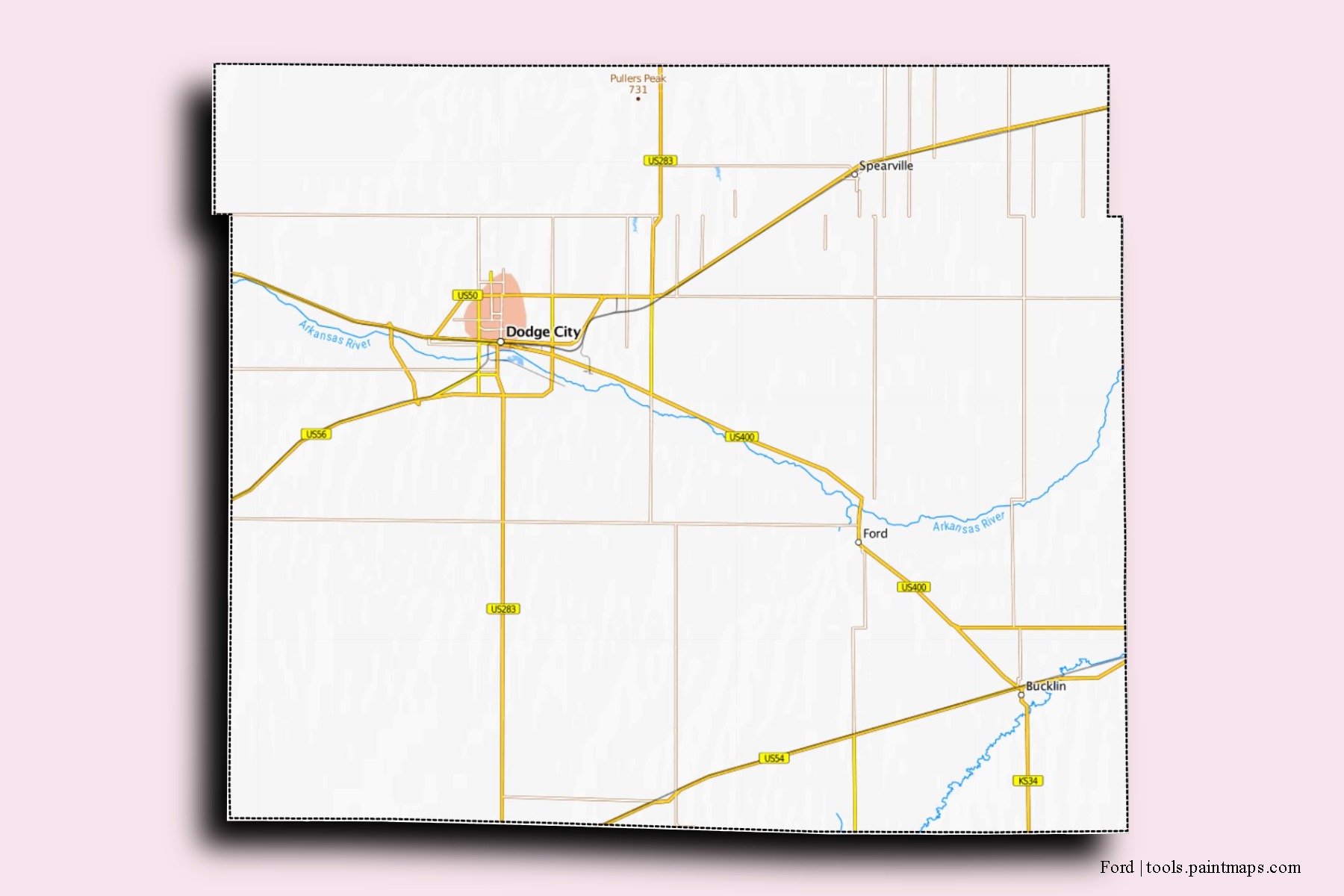 Ford neighborhoods and villages map with 3D shadow effect