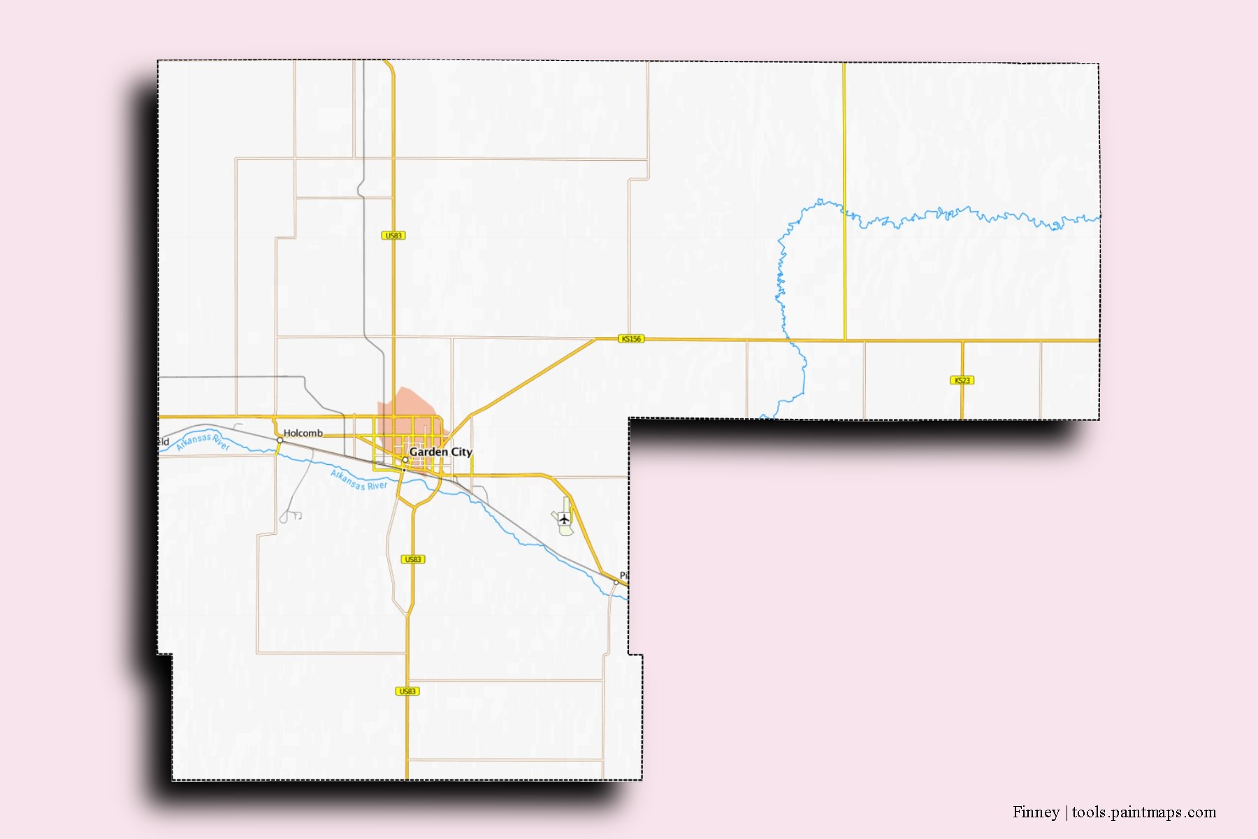 Finney neighborhoods and villages map with 3D shadow effect