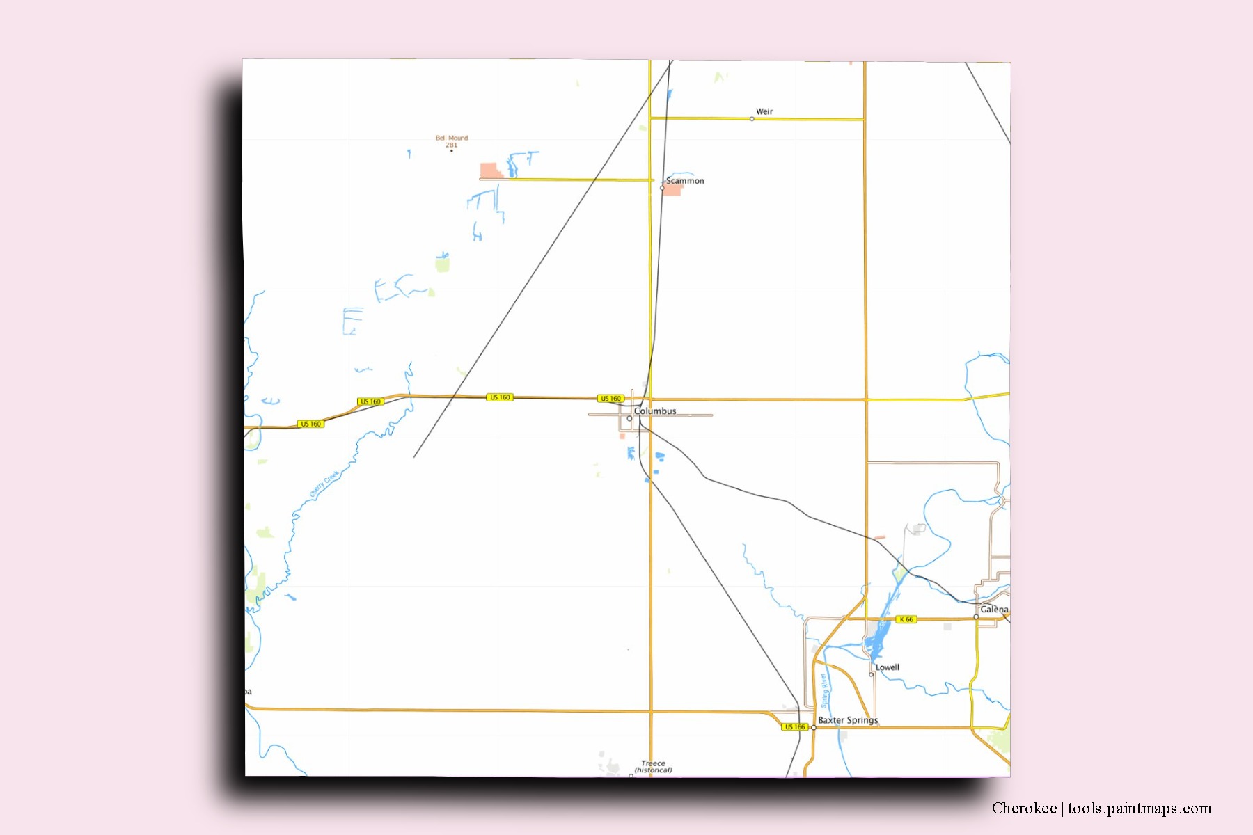 Cherokee neighborhoods and villages map with 3D shadow effect