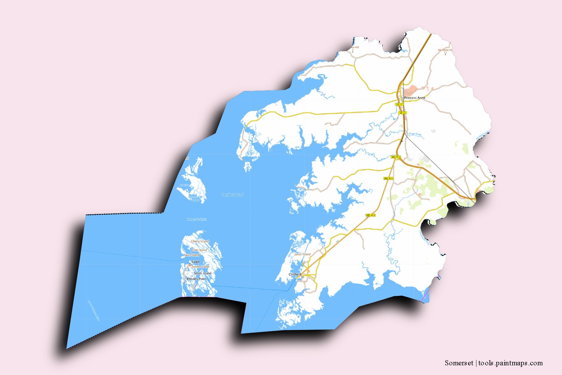 Somerset neighborhoods and villages map with 3D shadow effect