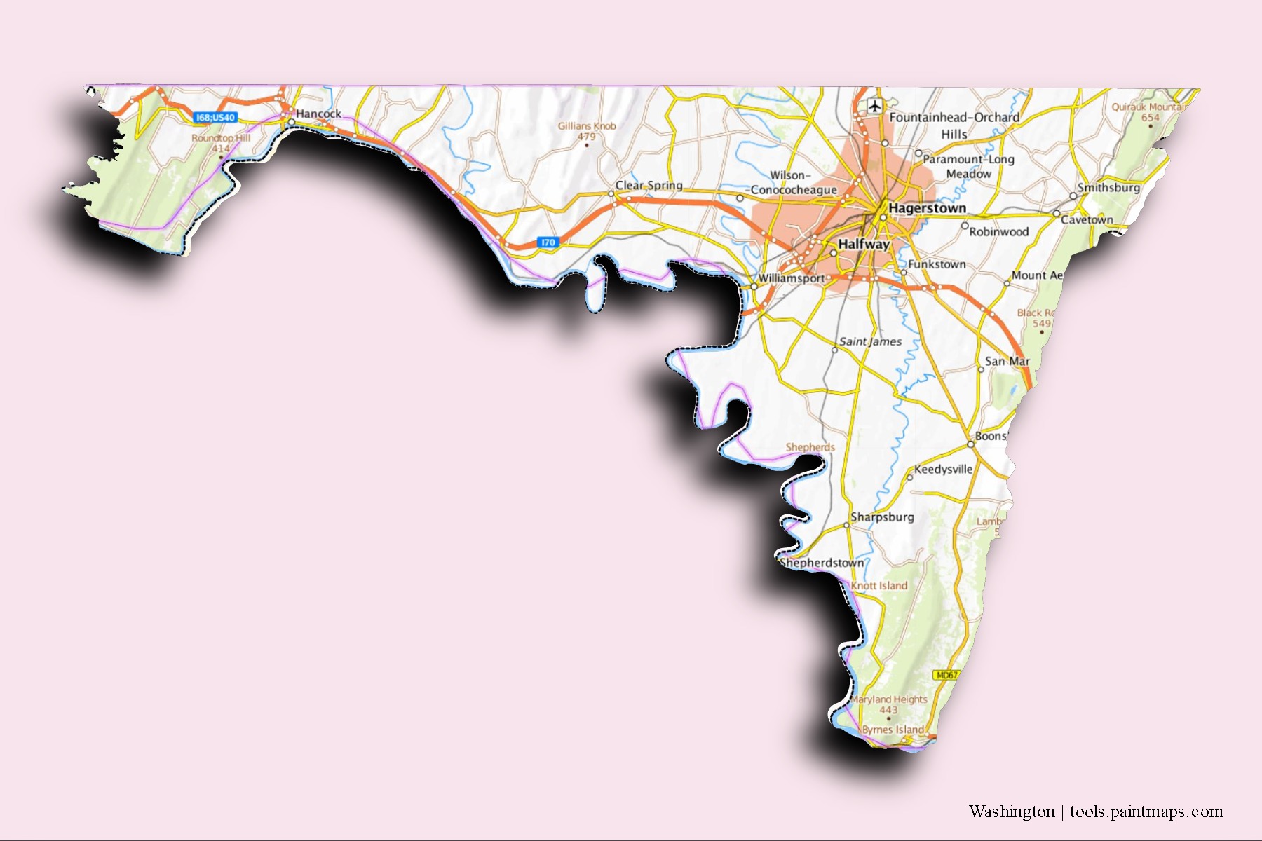 Washington neighborhoods and villages map with 3D shadow effect