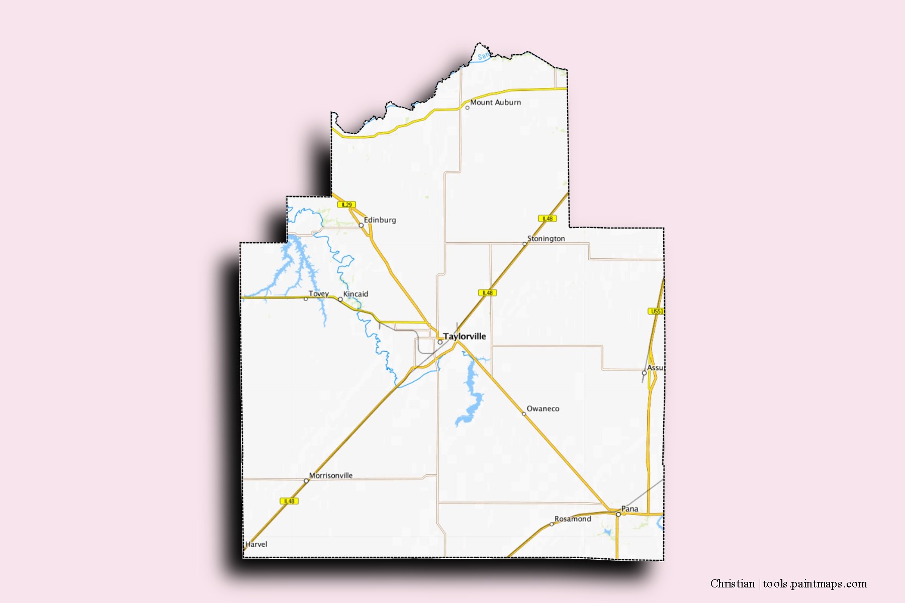 Christian neighborhoods and villages map with 3D shadow effect