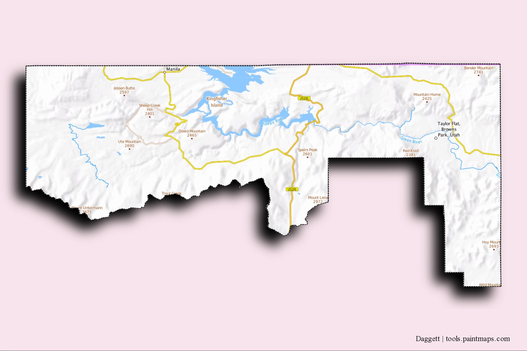 Daggett neighborhoods and villages map with 3D shadow effect