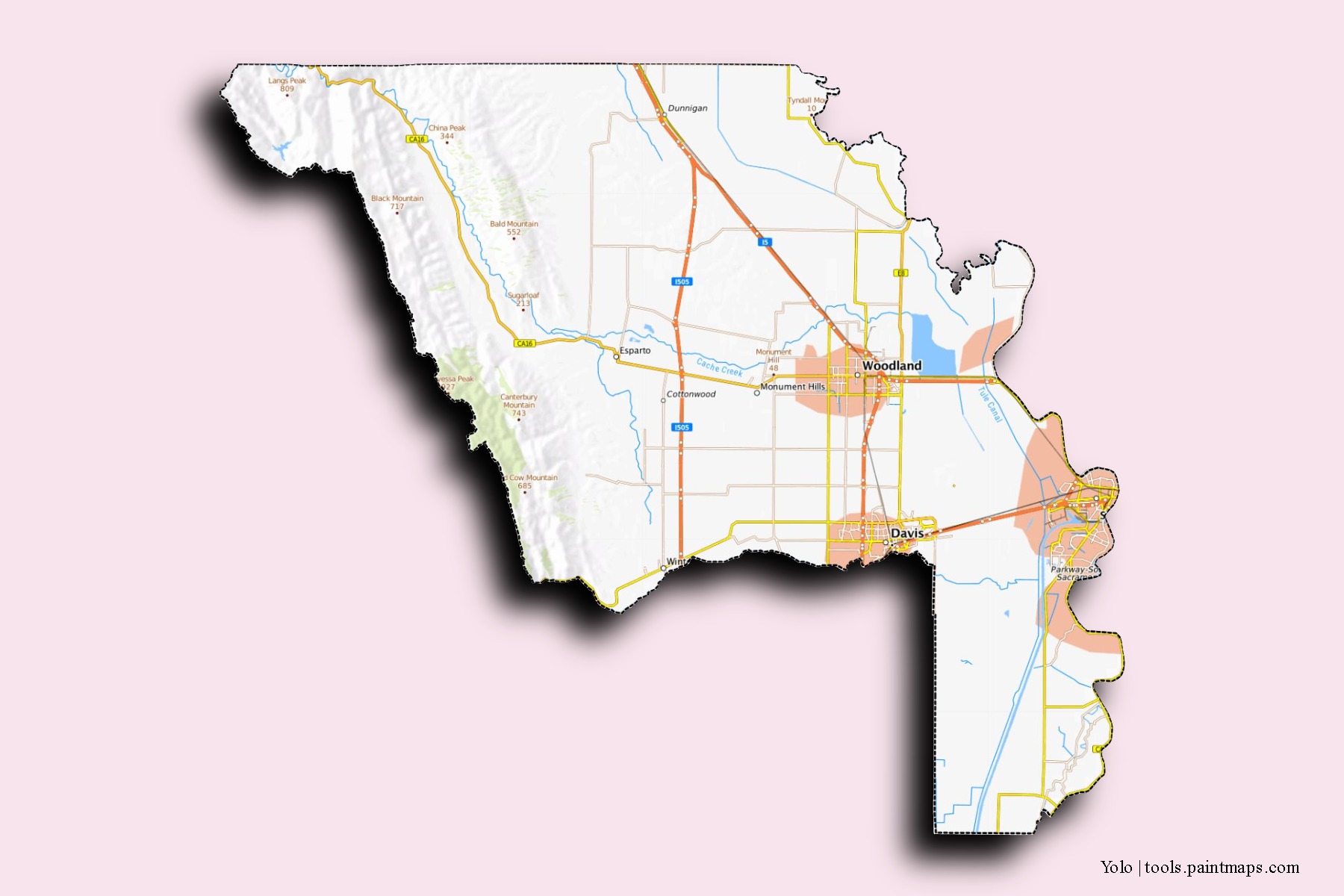 Yolo neighborhoods and villages map with 3D shadow effect