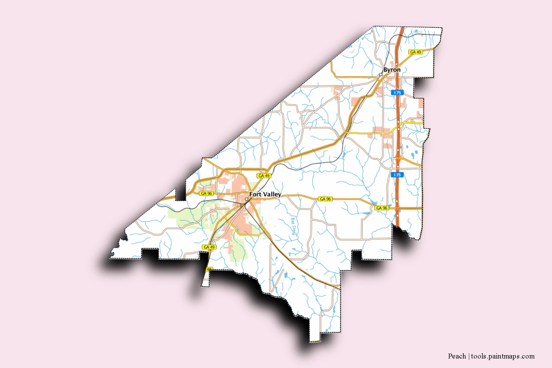 Peach neighborhoods and villages map with 3D shadow effect