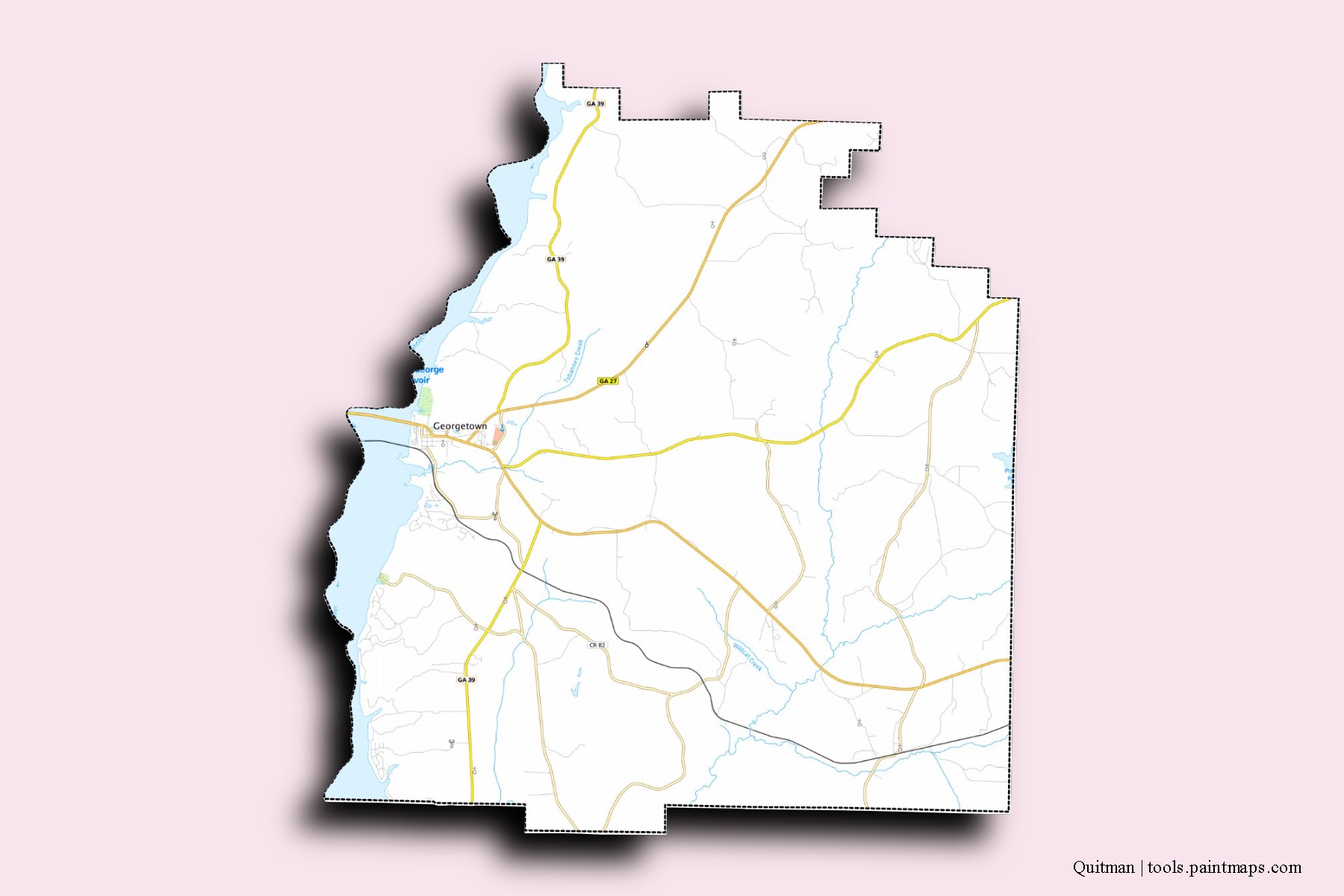 Quitman neighborhoods and villages map with 3D shadow effect