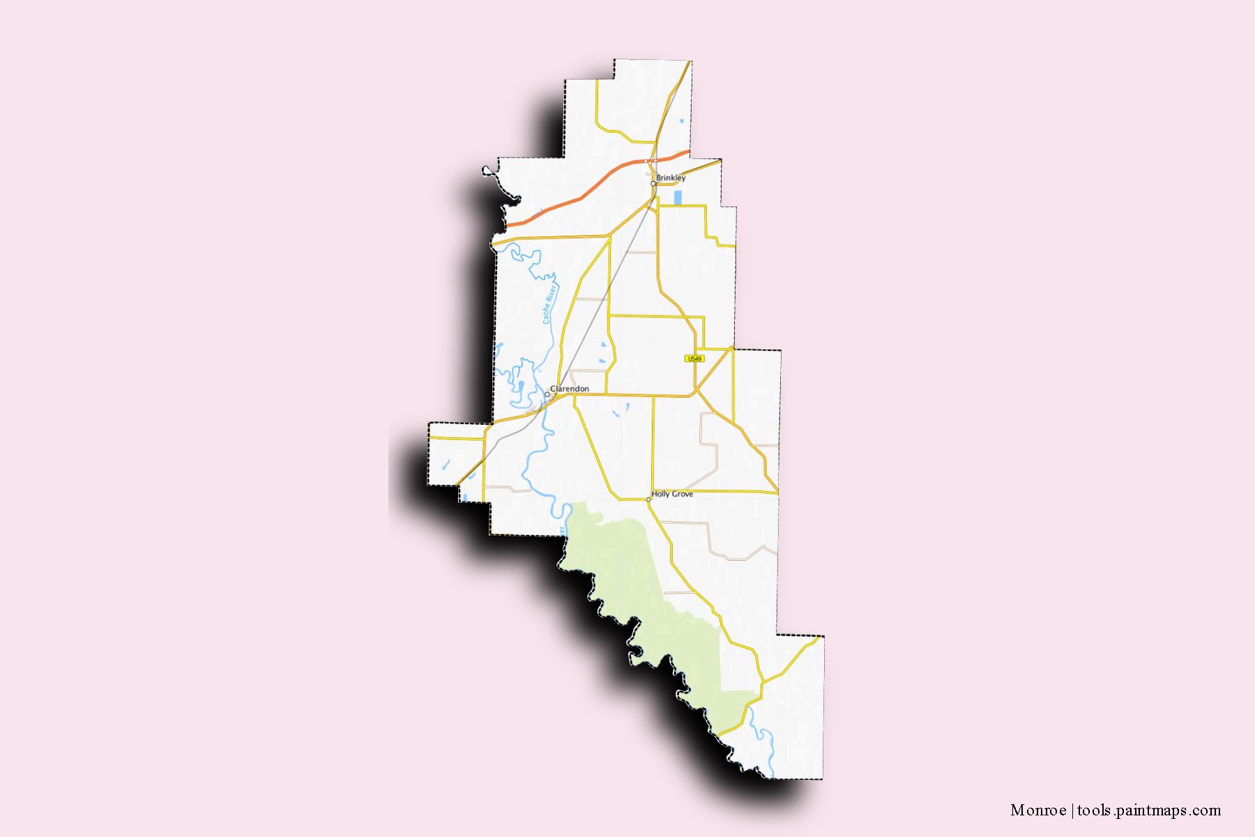 Monroe neighborhoods and villages map with 3D shadow effect