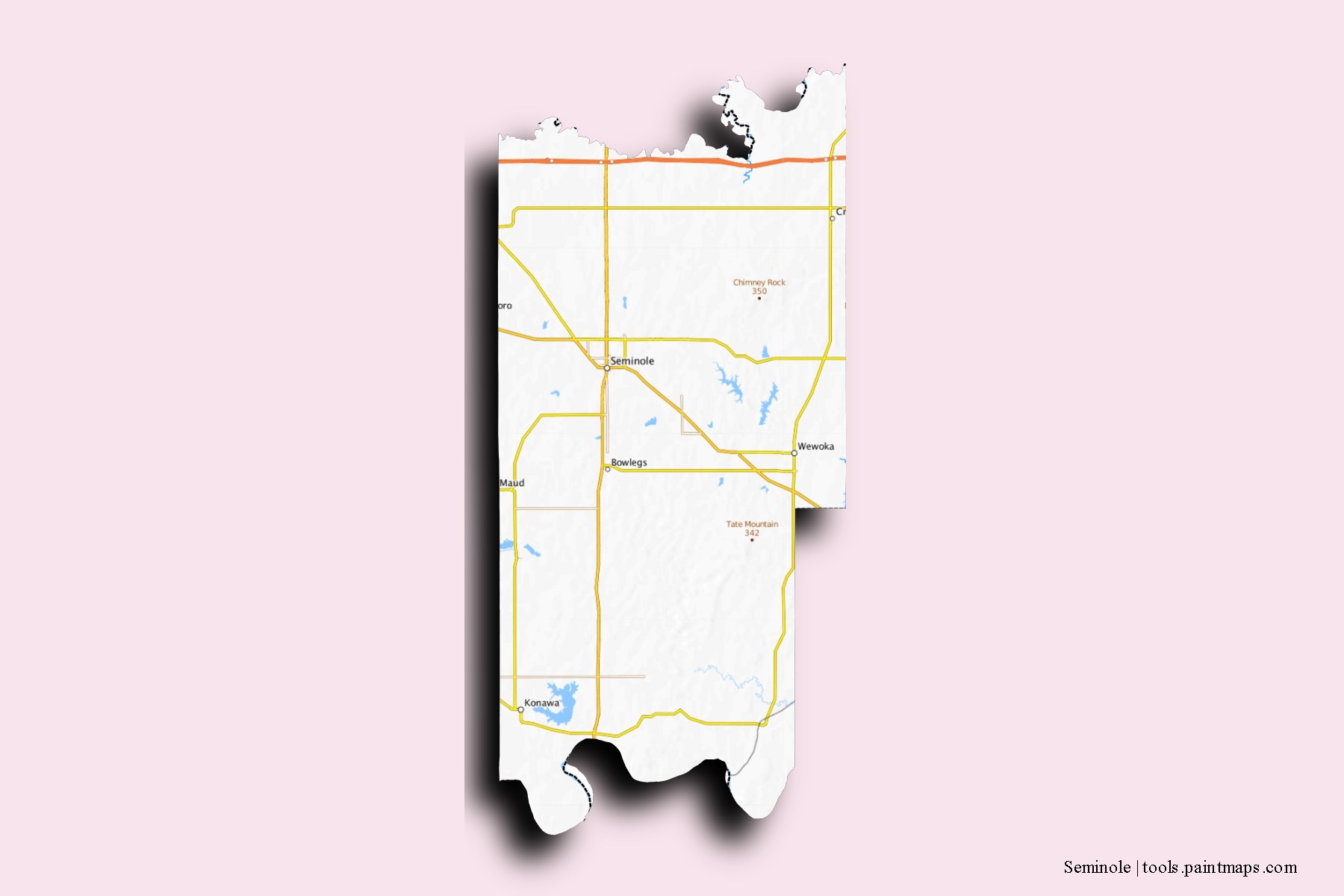 Seminole neighborhoods and villages map with 3D shadow effect