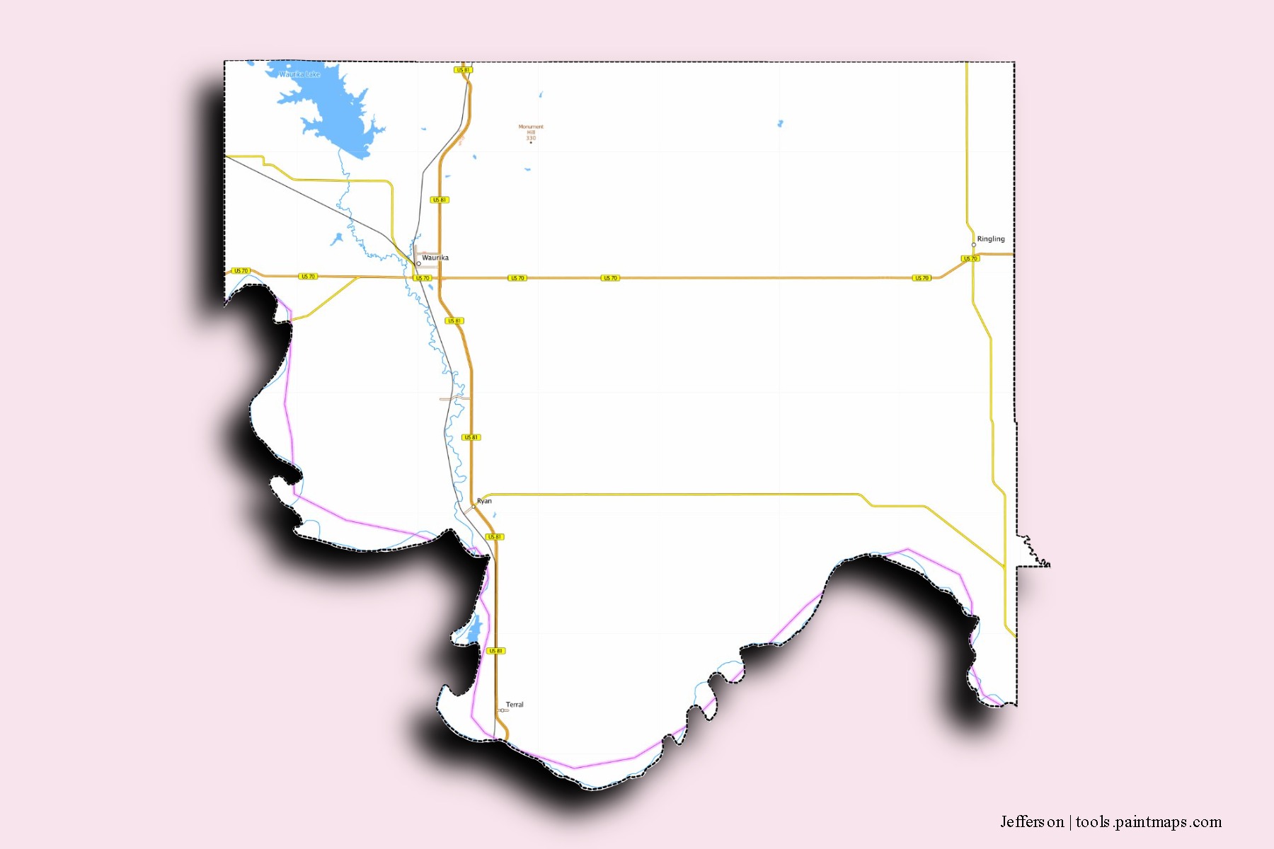 Jefferson neighborhoods and villages map with 3D shadow effect