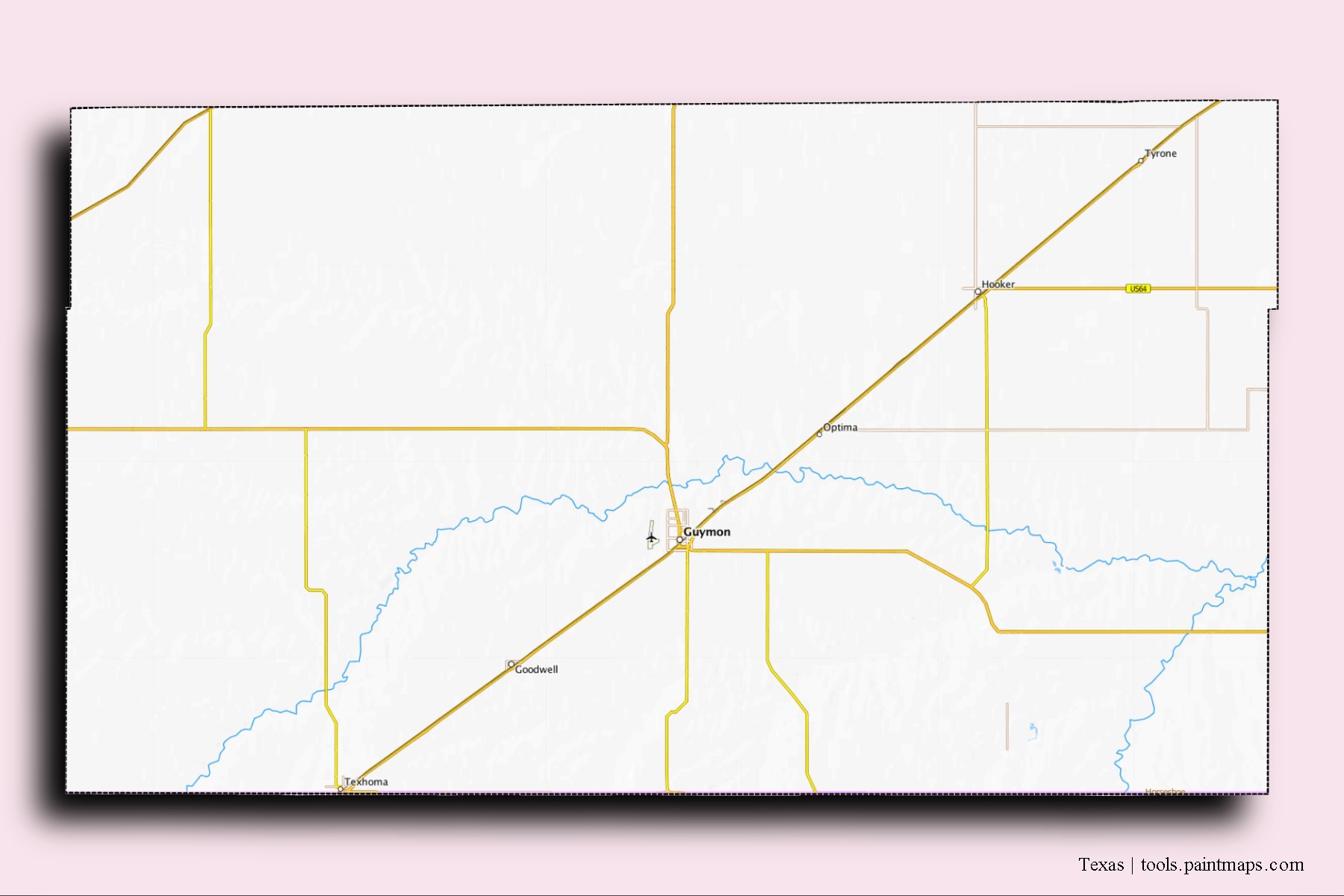 Texas neighborhoods and villages map with 3D shadow effect