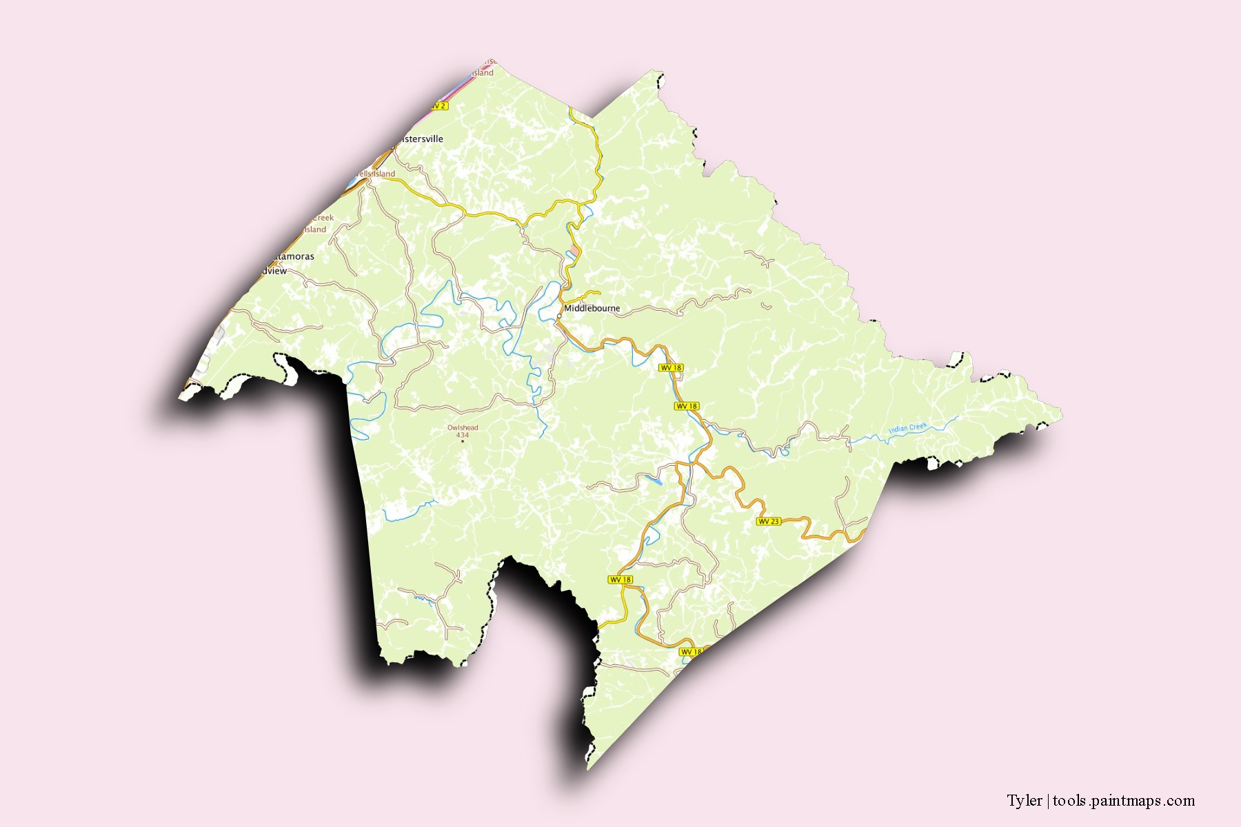 Tyler neighborhoods and villages map with 3D shadow effect