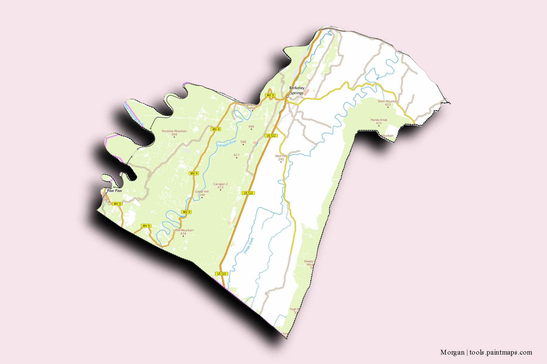 Mapa de barrios y pueblos de Morgan con efecto de sombra 3D