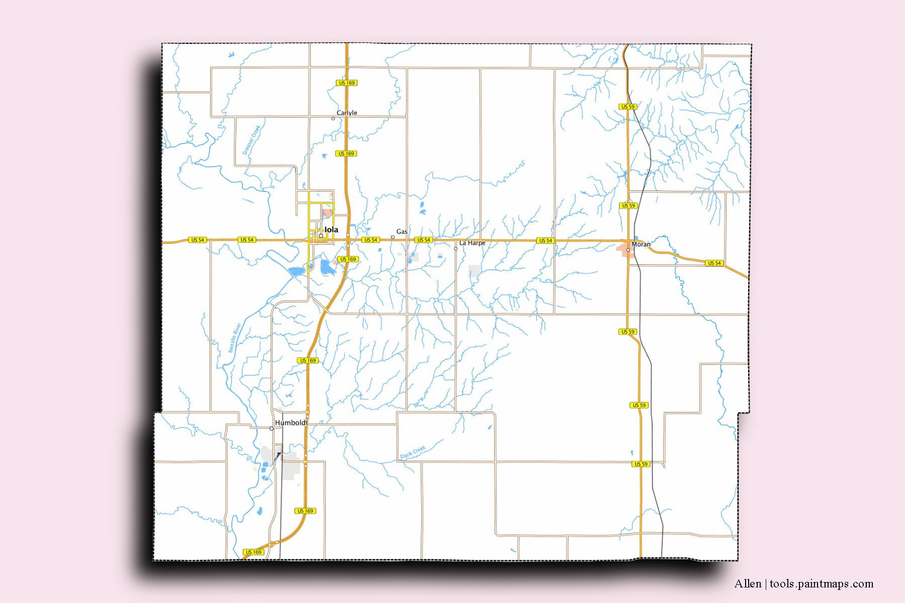 Allen neighborhoods and villages map with 3D shadow effect