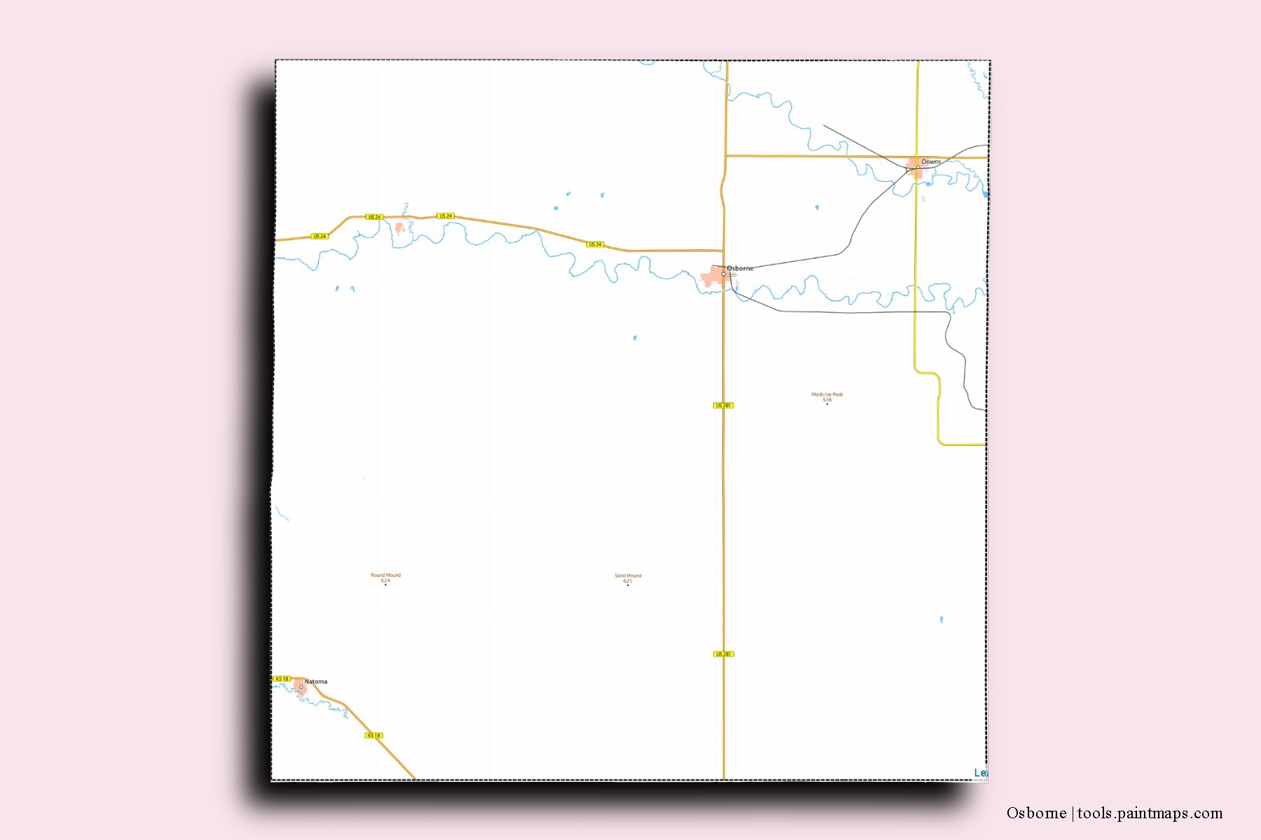 Osborne neighborhoods and villages map with 3D shadow effect