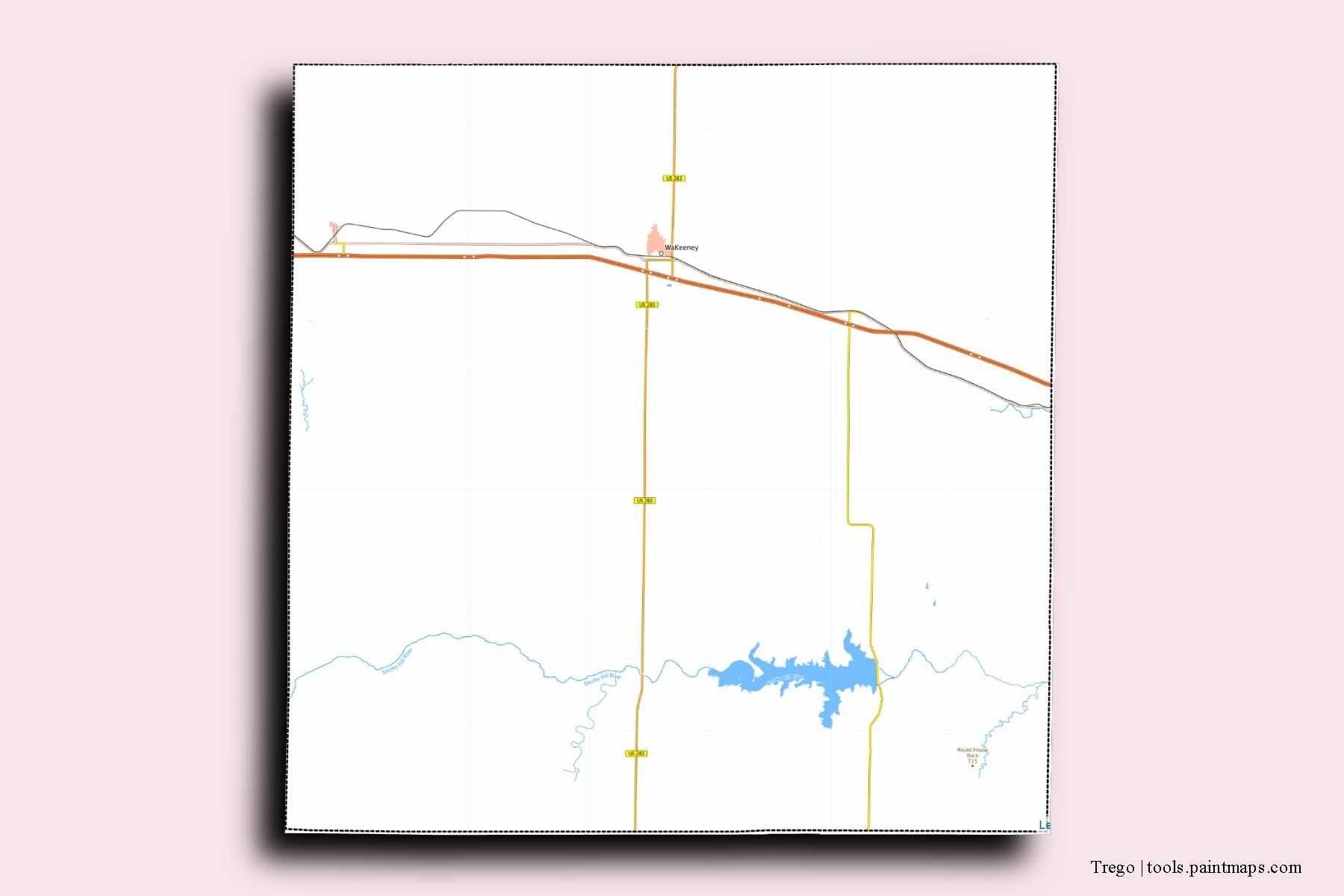 Trego neighborhoods and villages map with 3D shadow effect