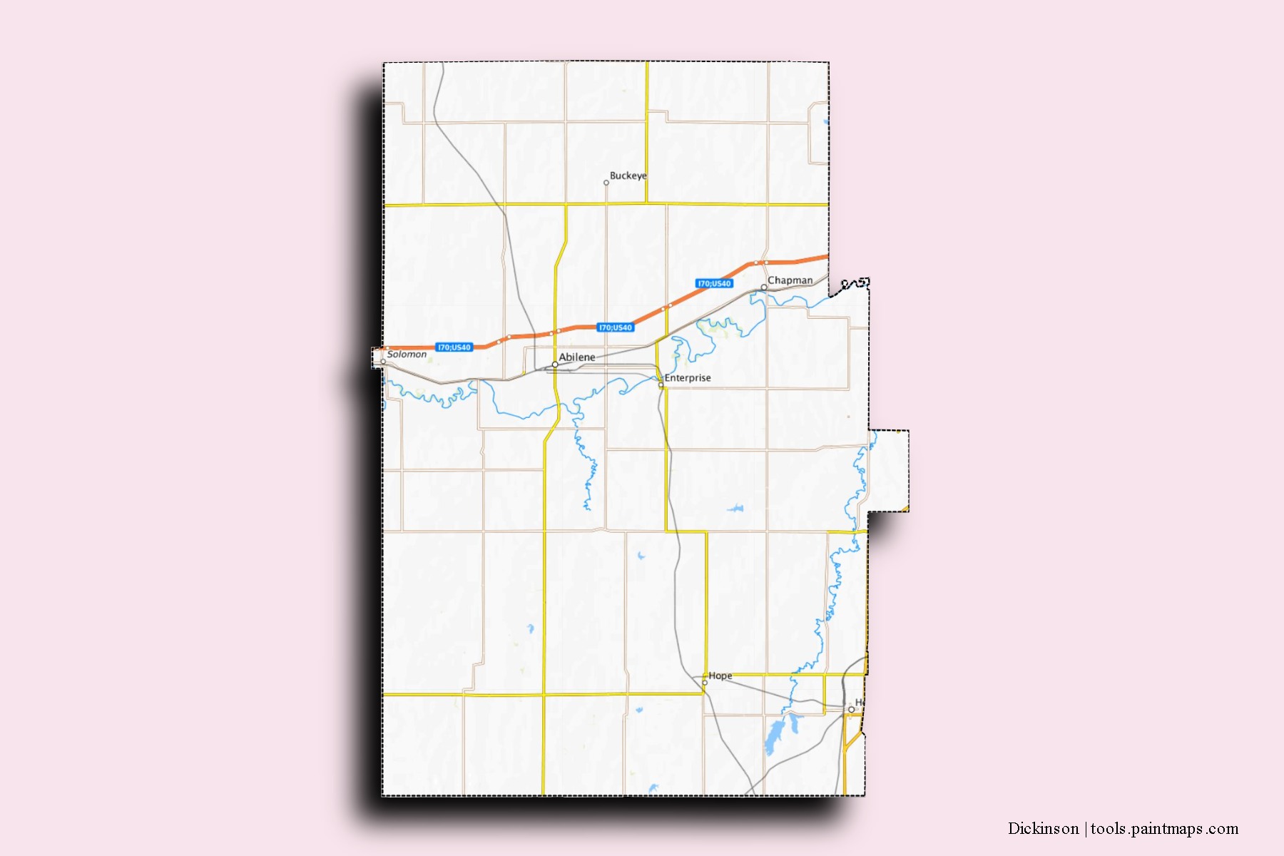 Dickinson neighborhoods and villages map with 3D shadow effect