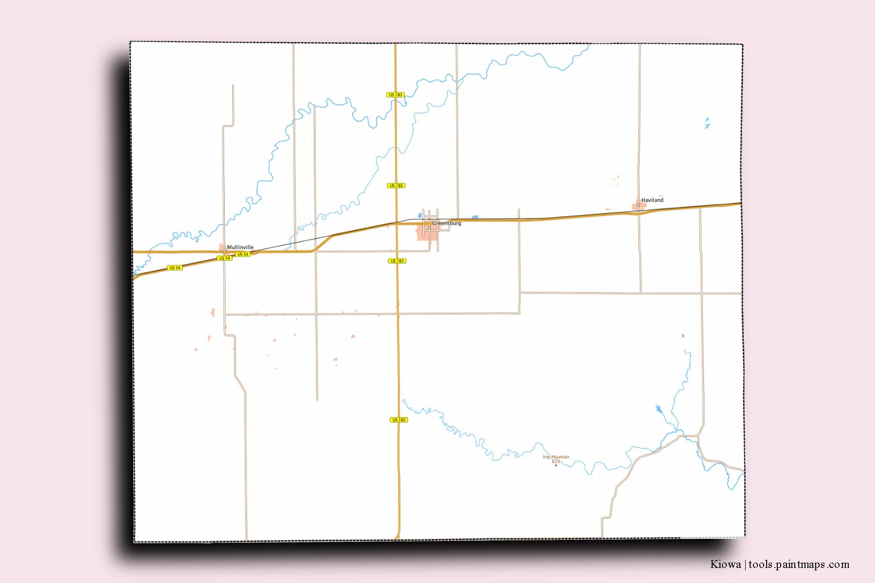 Kiowa neighborhoods and villages map with 3D shadow effect