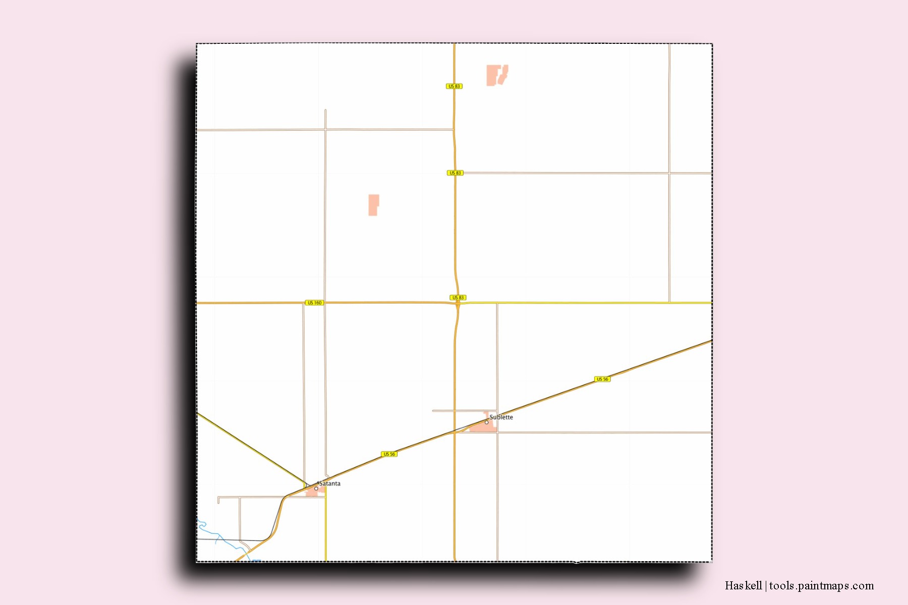 Haskell neighborhoods and villages map with 3D shadow effect