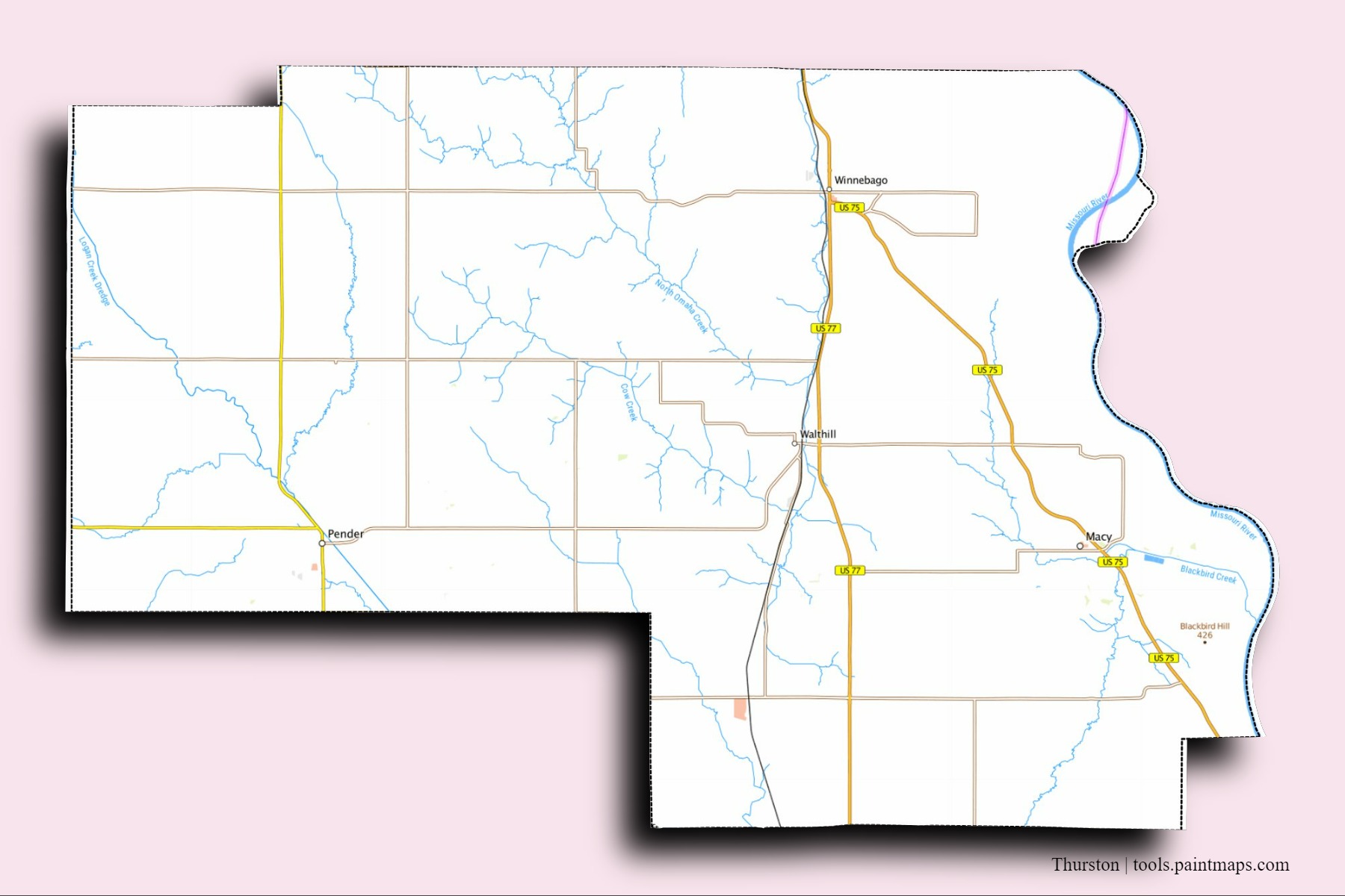 Thurston neighborhoods and villages map with 3D shadow effect