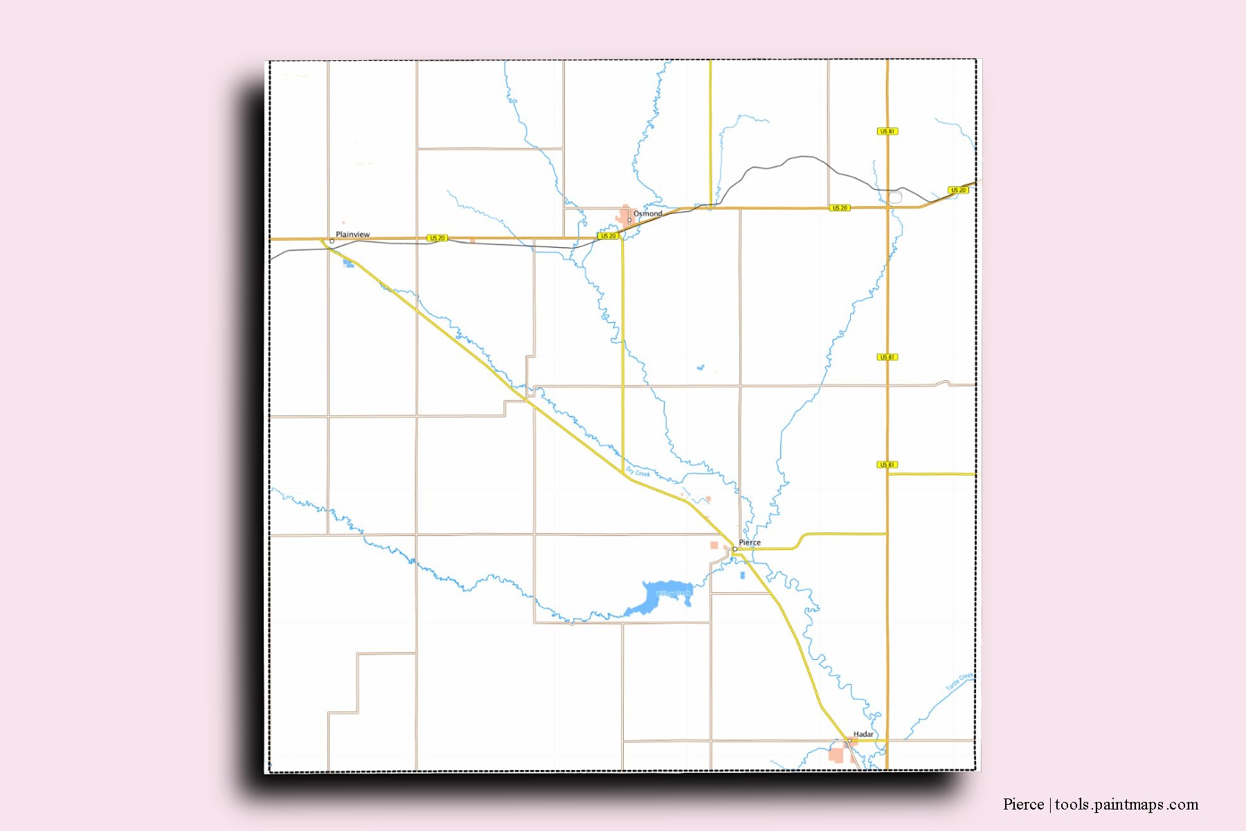 Pierce neighborhoods and villages map with 3D shadow effect