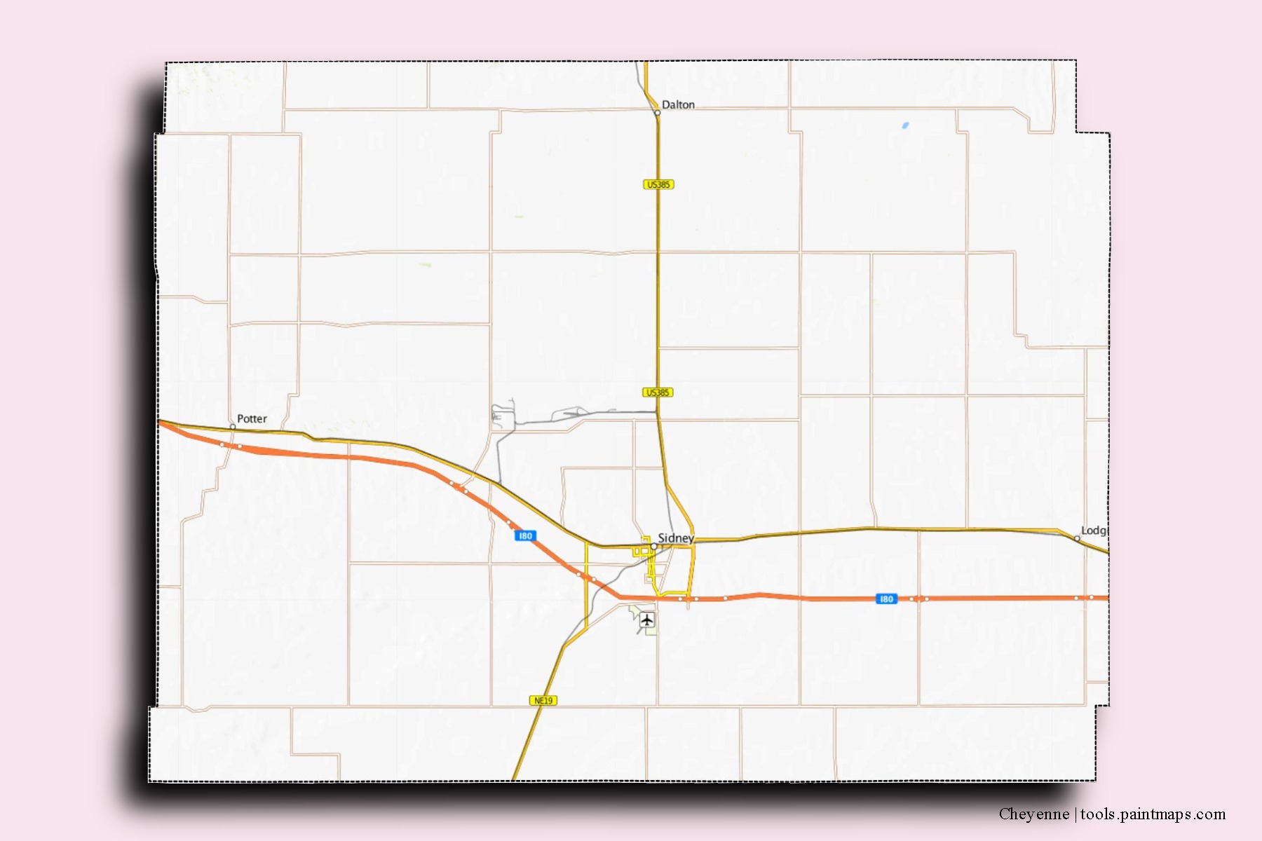 Cheyenne neighborhoods and villages map with 3D shadow effect