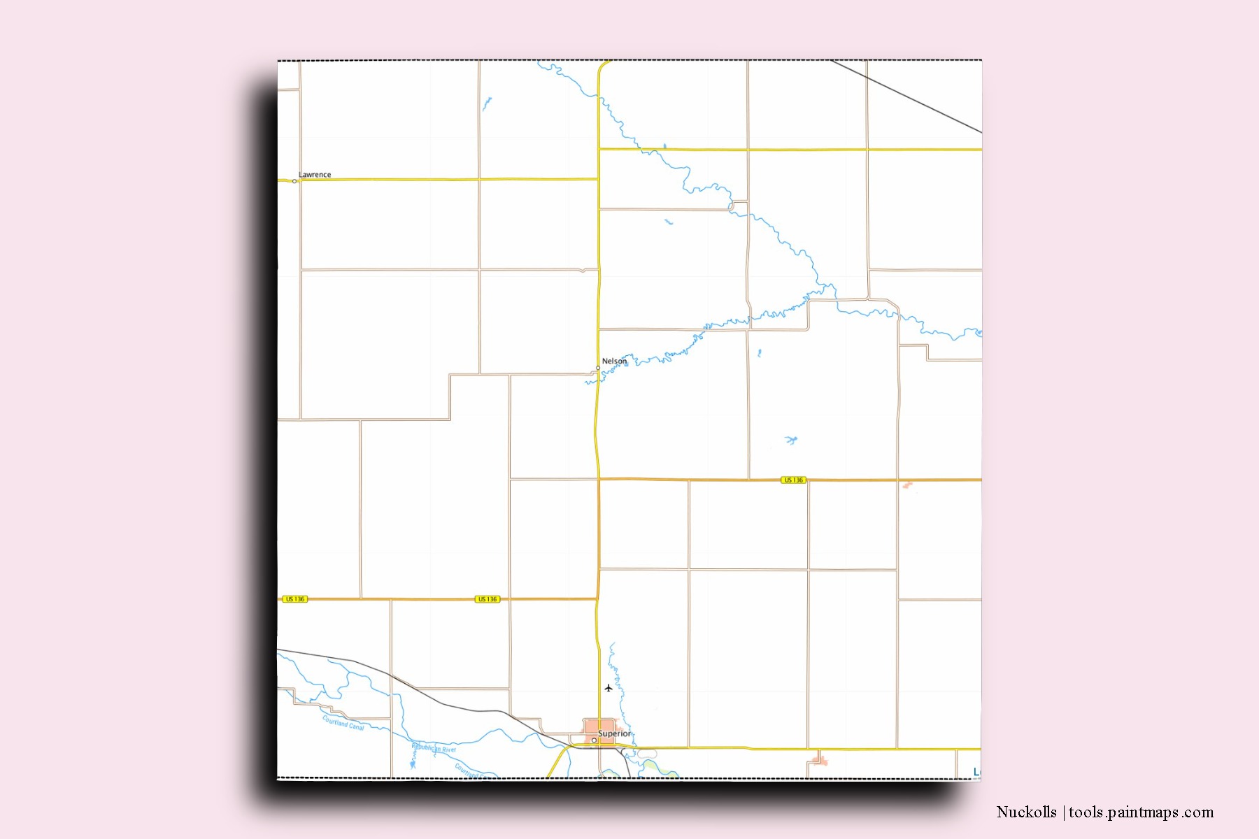 Nuckolls neighborhoods and villages map with 3D shadow effect