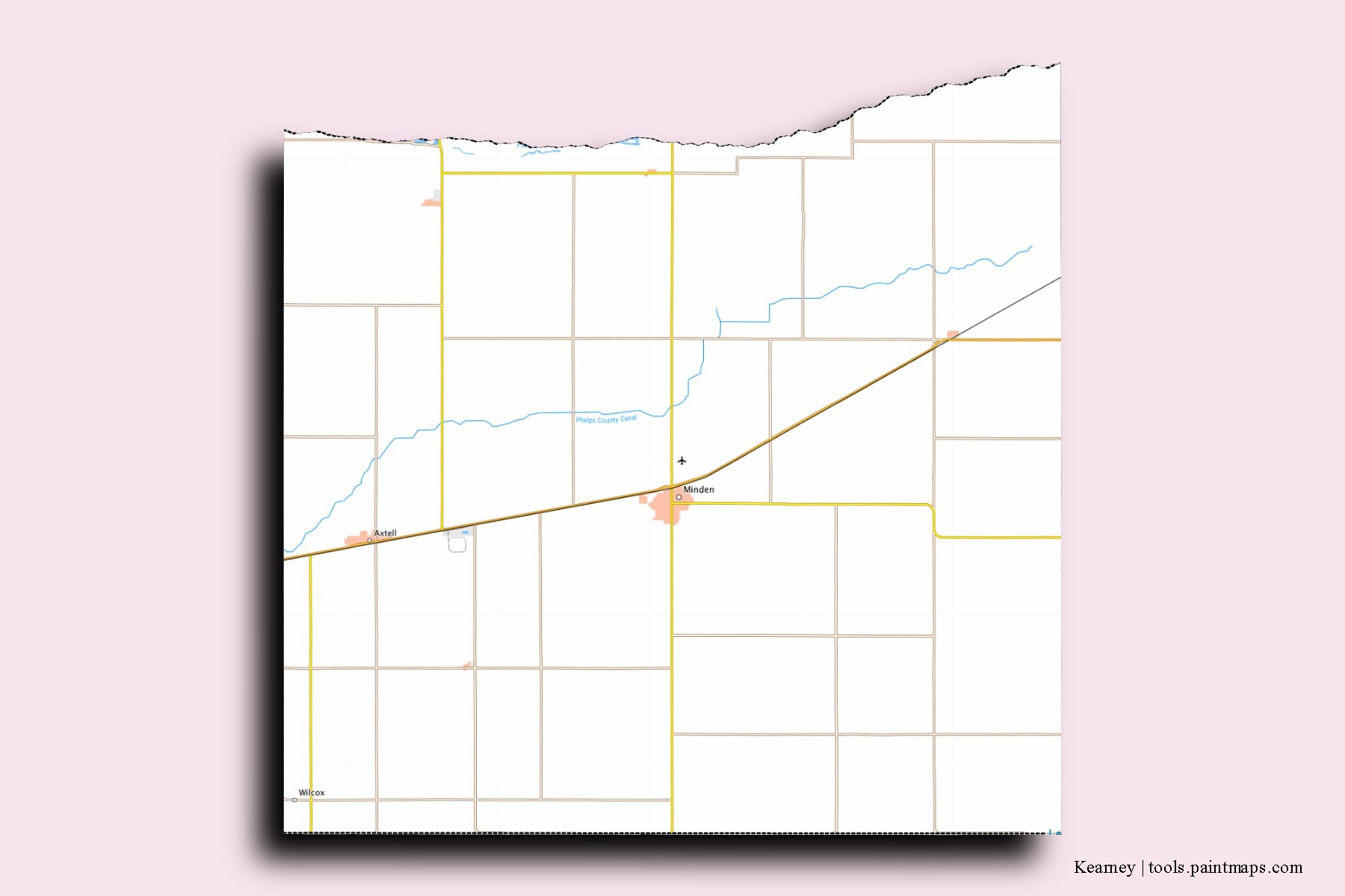 Kearney neighborhoods and villages map with 3D shadow effect