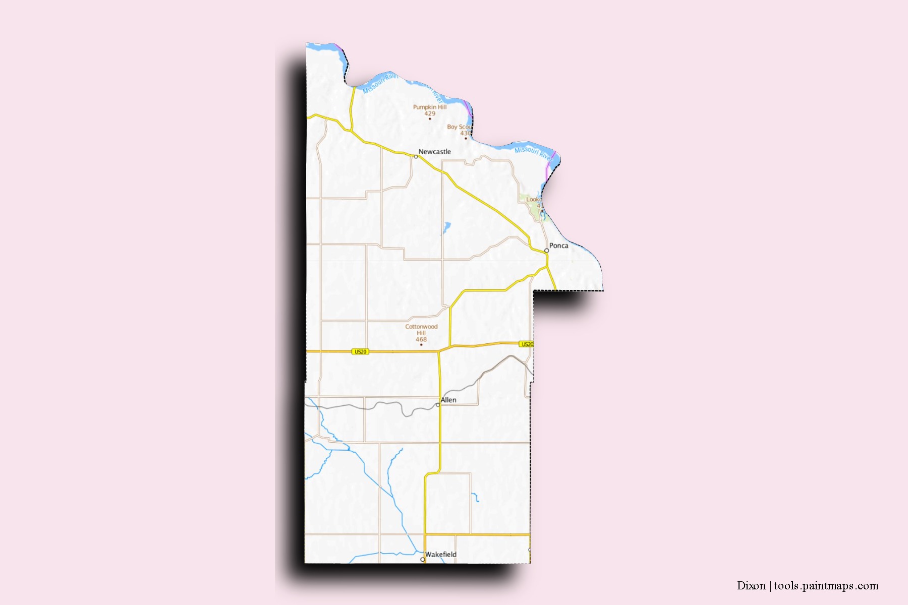 Dixon neighborhoods and villages map with 3D shadow effect