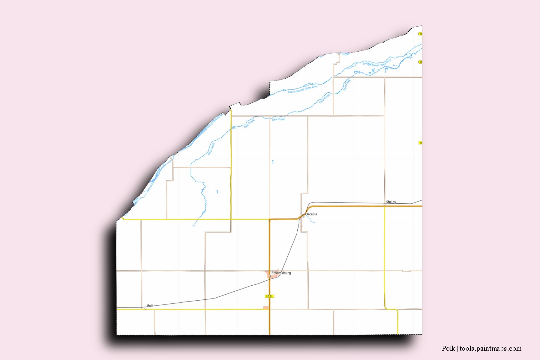 Polk neighborhoods and villages map with 3D shadow effect