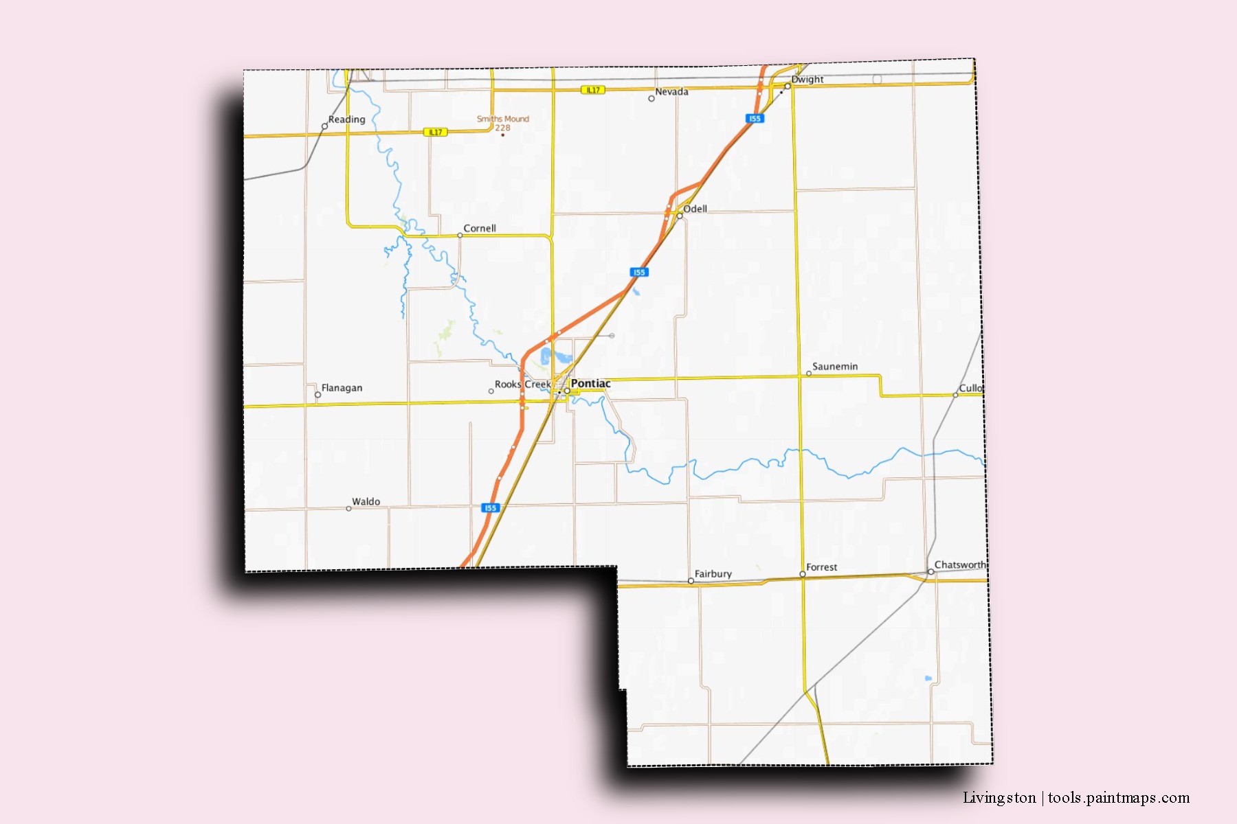 Livingston neighborhoods and villages map with 3D shadow effect