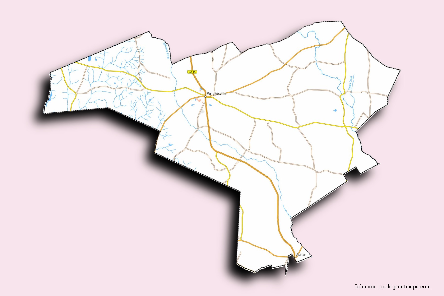 Johnson neighborhoods and villages map with 3D shadow effect