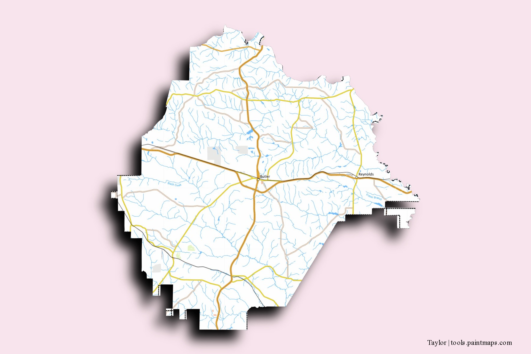 Taylor neighborhoods and villages map with 3D shadow effect