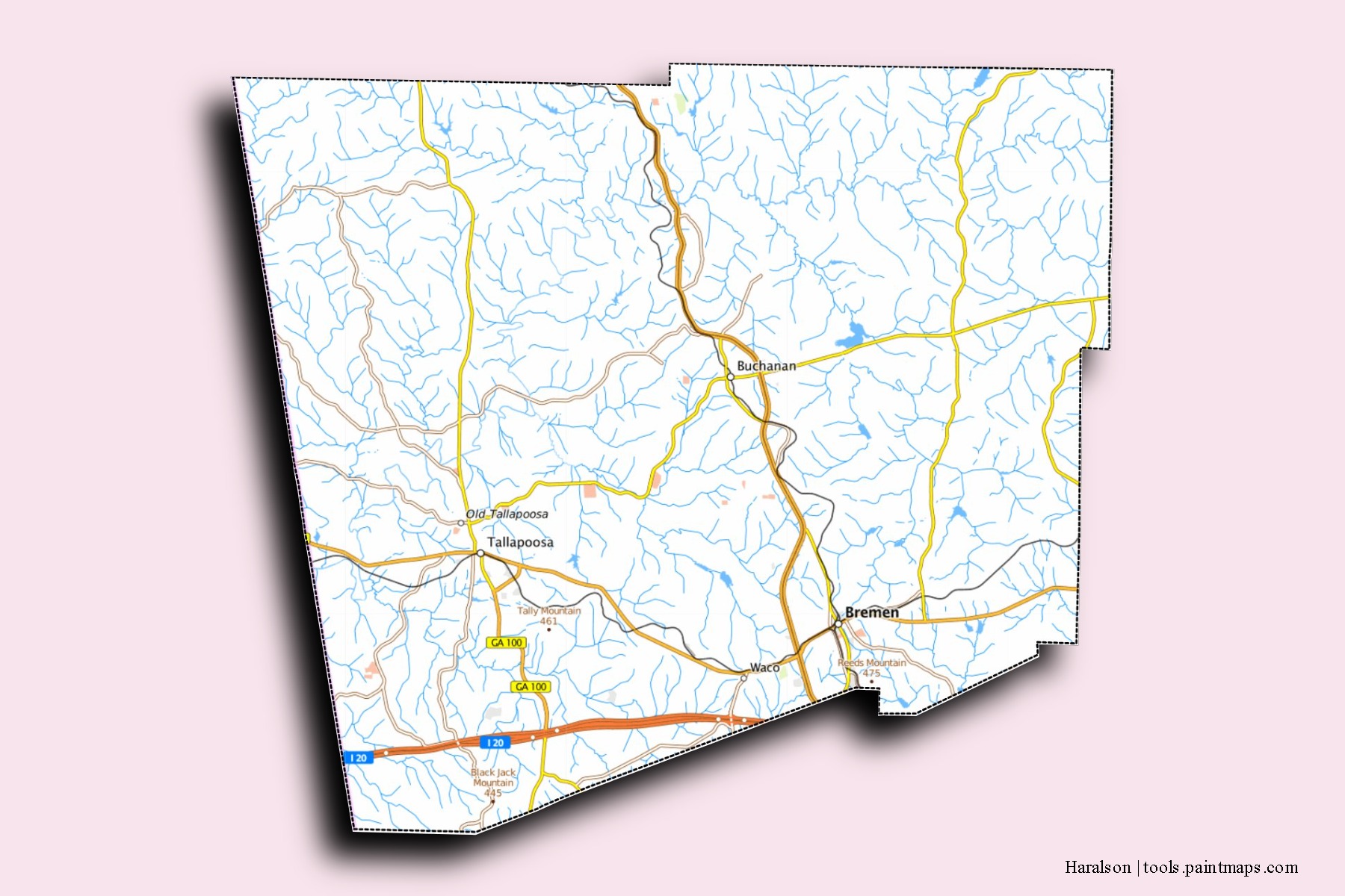 Haralson neighborhoods and villages map with 3D shadow effect