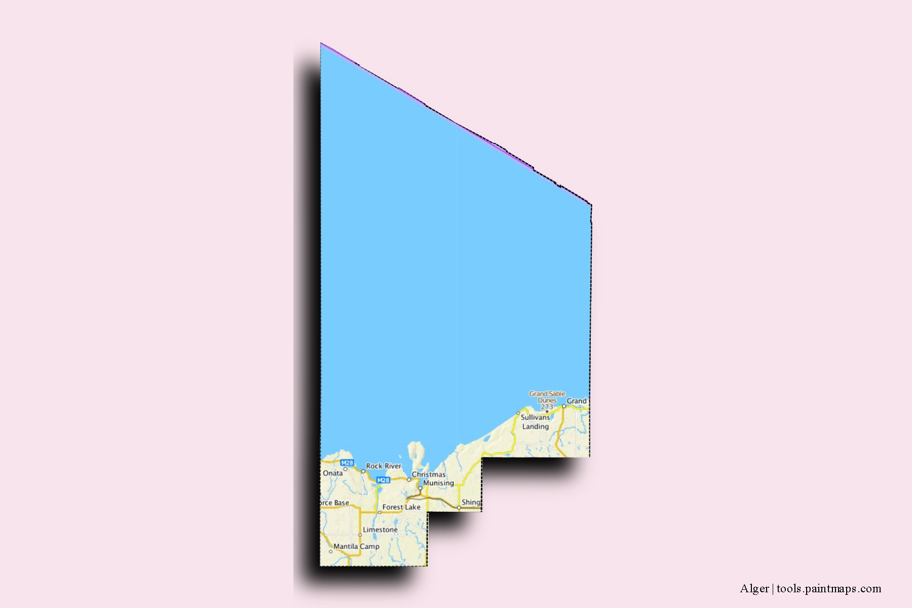 Mapa de barrios y pueblos de Alger con efecto de sombra 3D