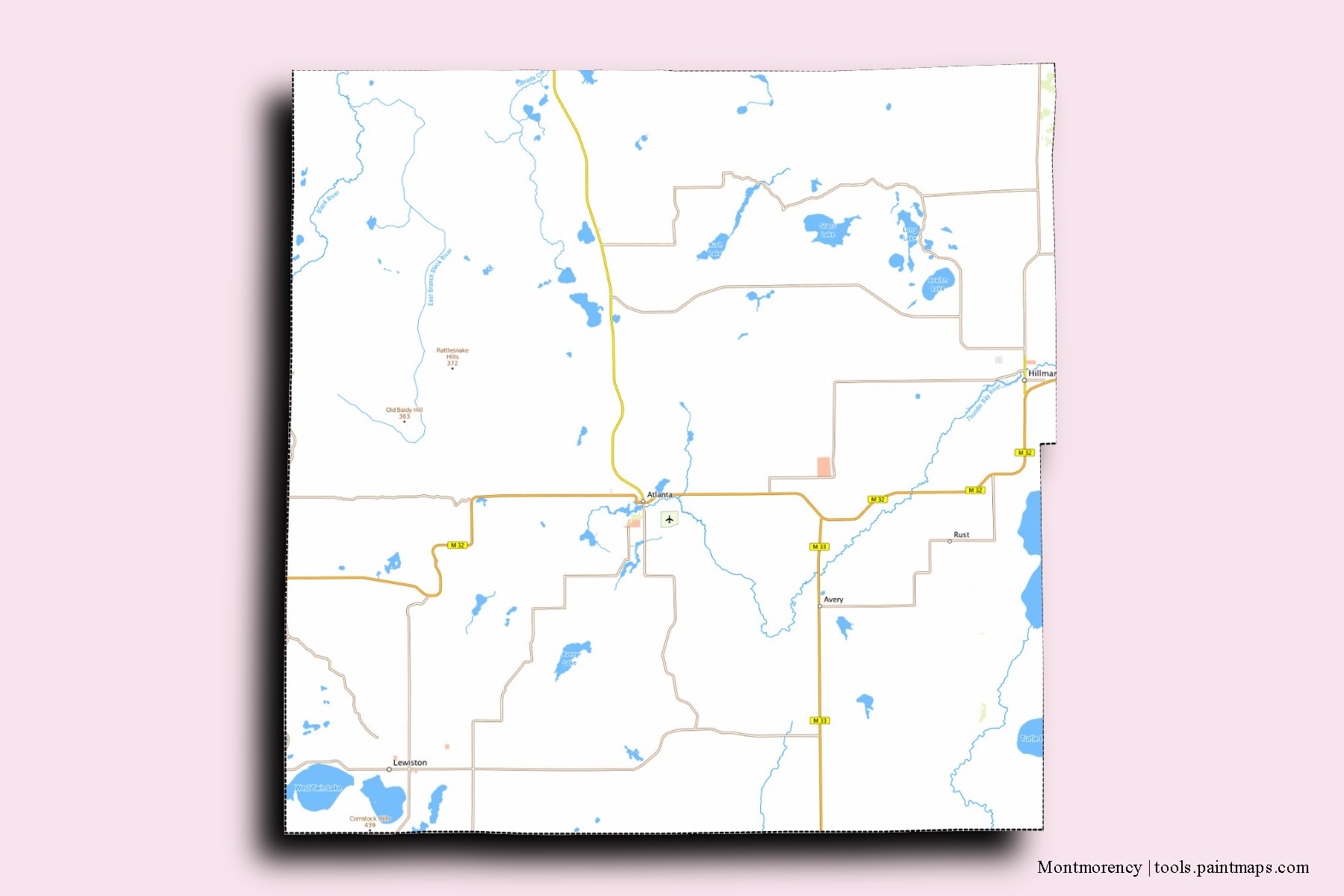 Montmorency neighborhoods and villages map with 3D shadow effect