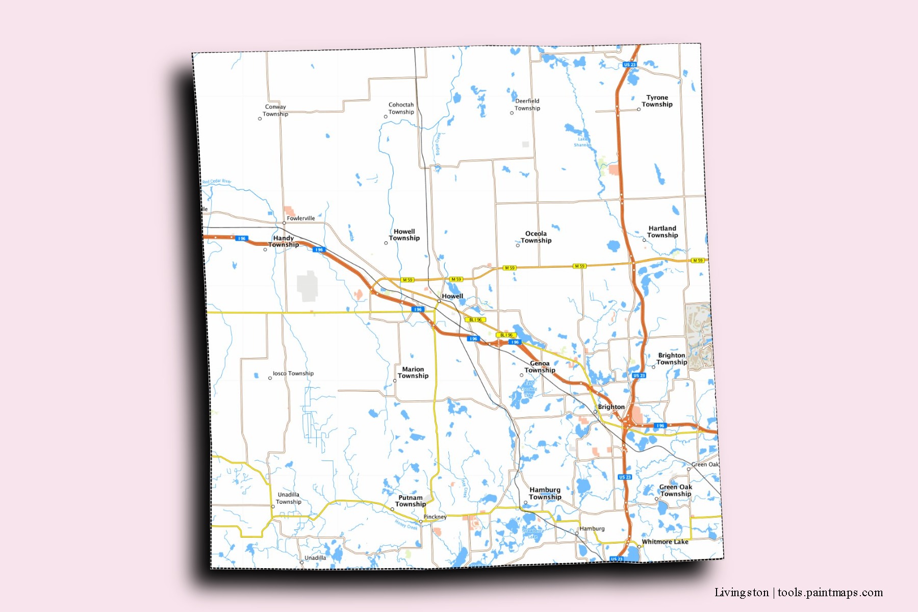 Livingston neighborhoods and villages map with 3D shadow effect