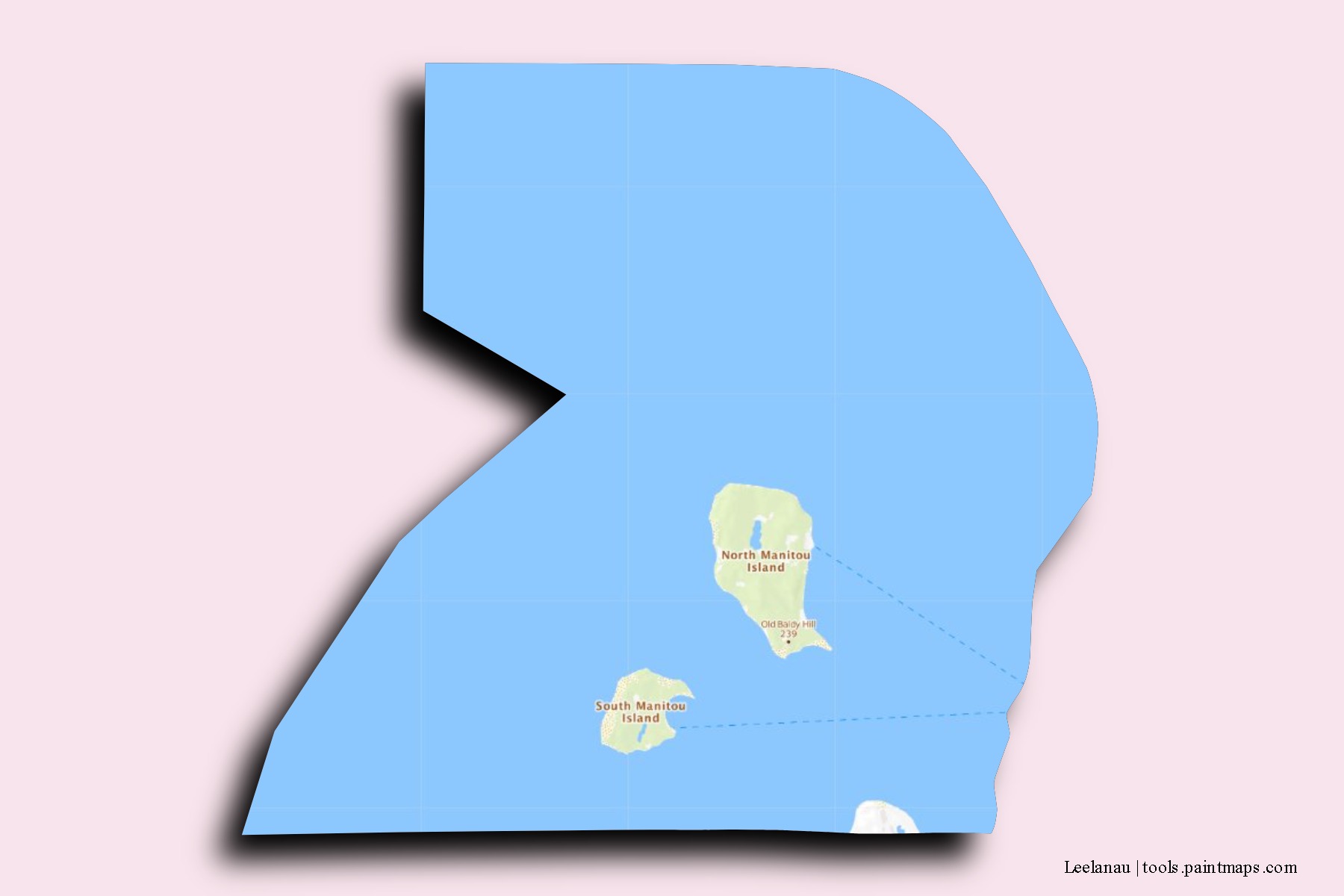 Mapa de barrios y pueblos de Leelanau con efecto de sombra 3D