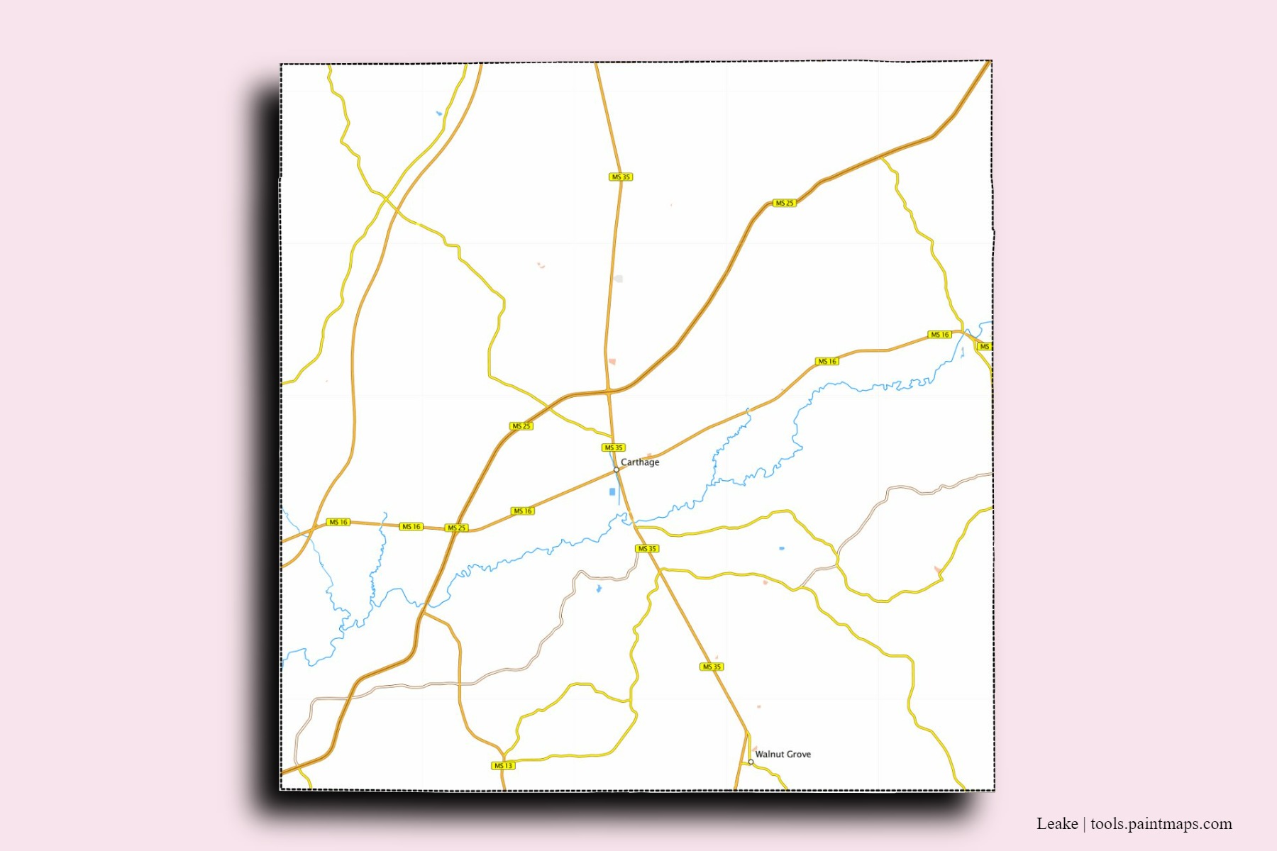 Leake neighborhoods and villages map with 3D shadow effect