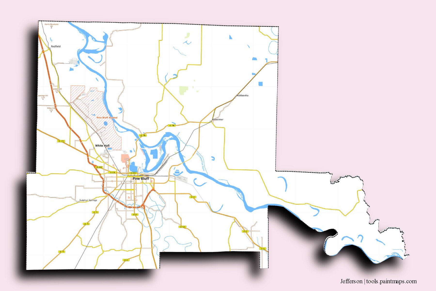 3D gölge efektli Jefferson County mahalleleri ve köyleri haritası