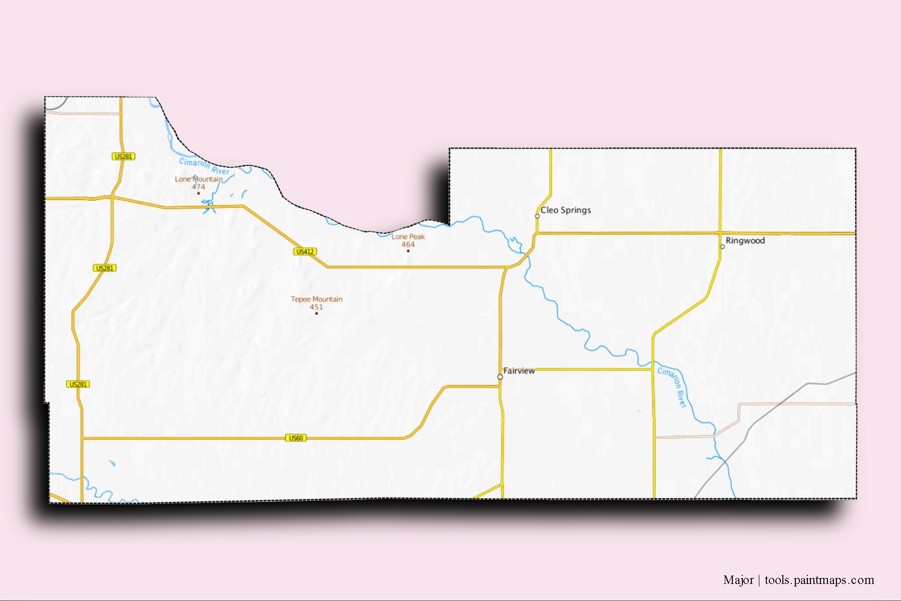 Major neighborhoods and villages map with 3D shadow effect